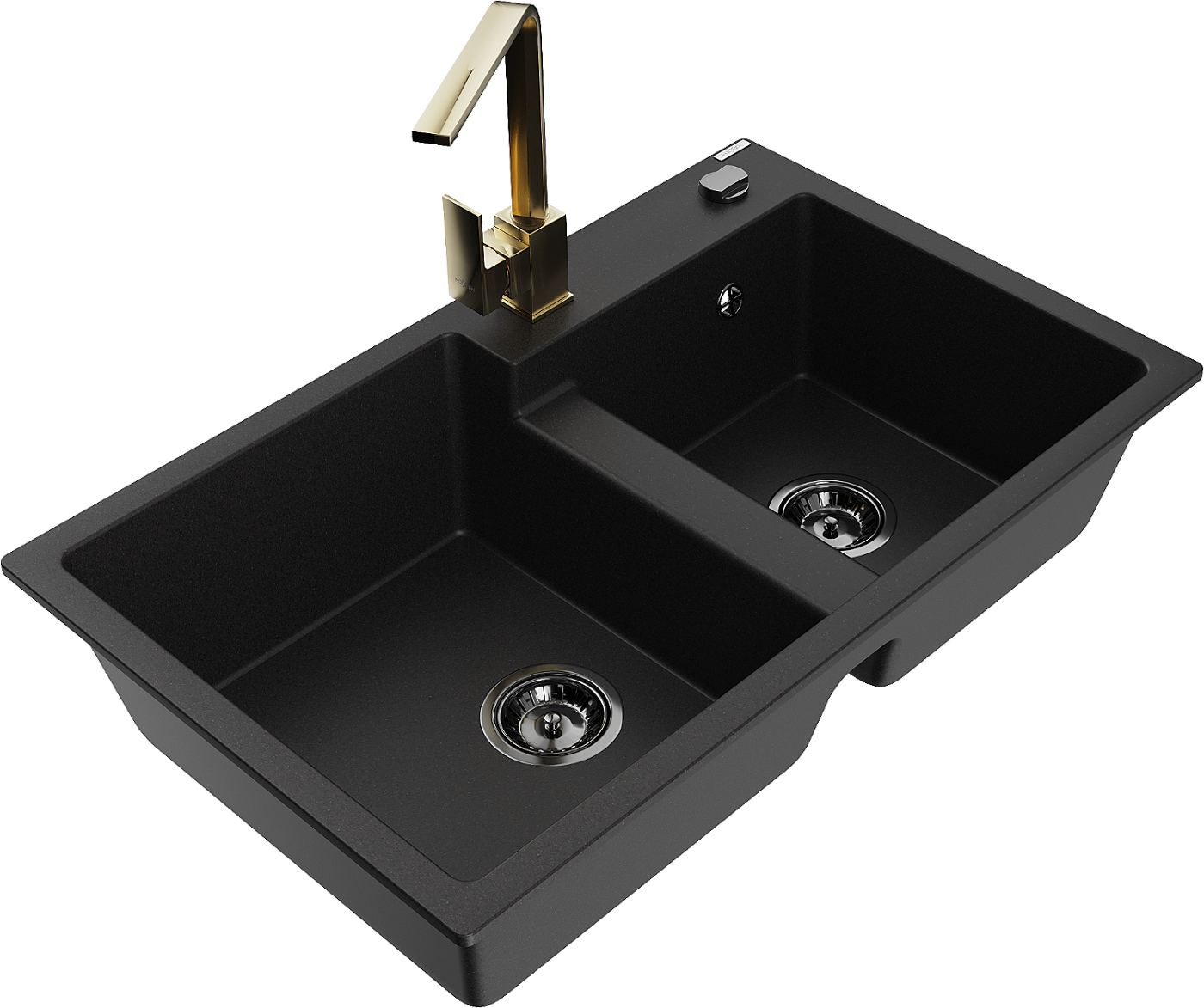 Mexen Tomas zlewozmywak granitowy 2-komorowy z baterią kuchenną Rita, czarny - 6516-77-670300-50-B
