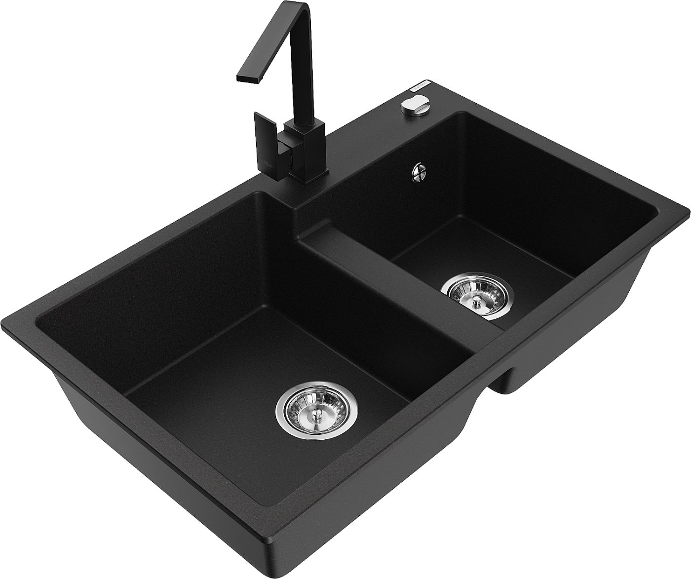 Mexen Tomas zlewozmywak granitowy 2-komorowy z baterią kuchenną Rita, czarny - 6516-77-670300-70