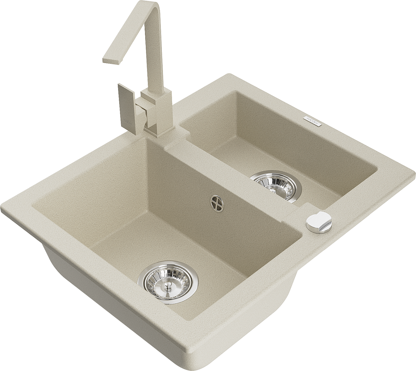 Mexen Carlos zlewozmywak granitowy 1,5-komorowy z baterią kuchenną Rita, beżowy - 6518-69-670300-69