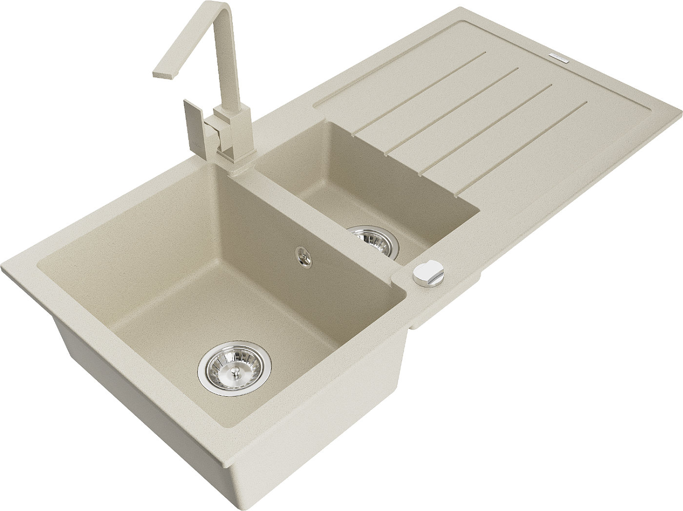 Mexen Andres zlewozmywak granitowy 1,5-komorowy z ociekaczem i baterią kuchenną Rita, beżowy - 6515-69-670300-69