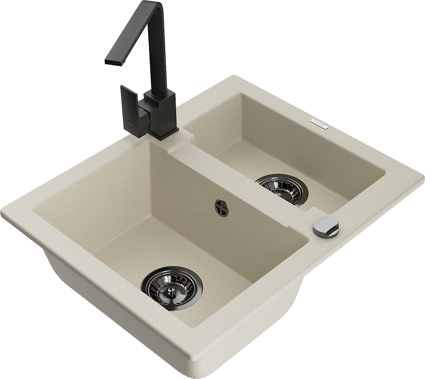 Mexen Carlos zlewozmywak granitowy 1,5-komorowy z baterią kuchenną Rita, beżowy - 6518-69-670300-70
