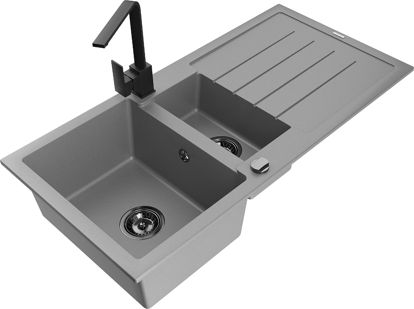 Mexen Andres zlewozmywak granitowy 1,5-komorowy z ociekaczem i baterią kuchenną Rita, szary - 6515-71-670300-70-B