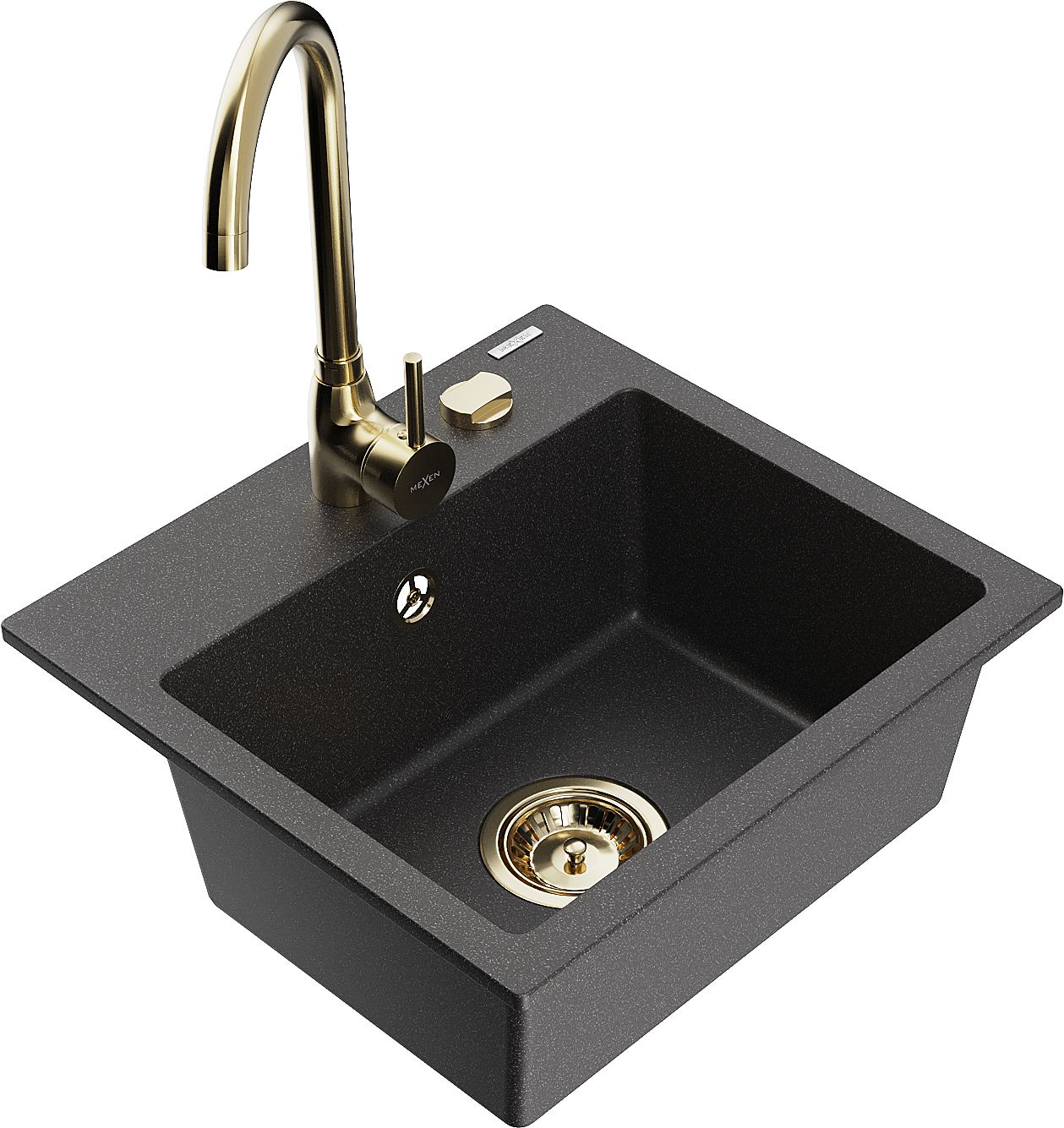 Mexen Milo zlewozmywak granitowy 1-komorowy z baterią kuchenną Telma, czarny nakrapiany - 6505-76-670200-50