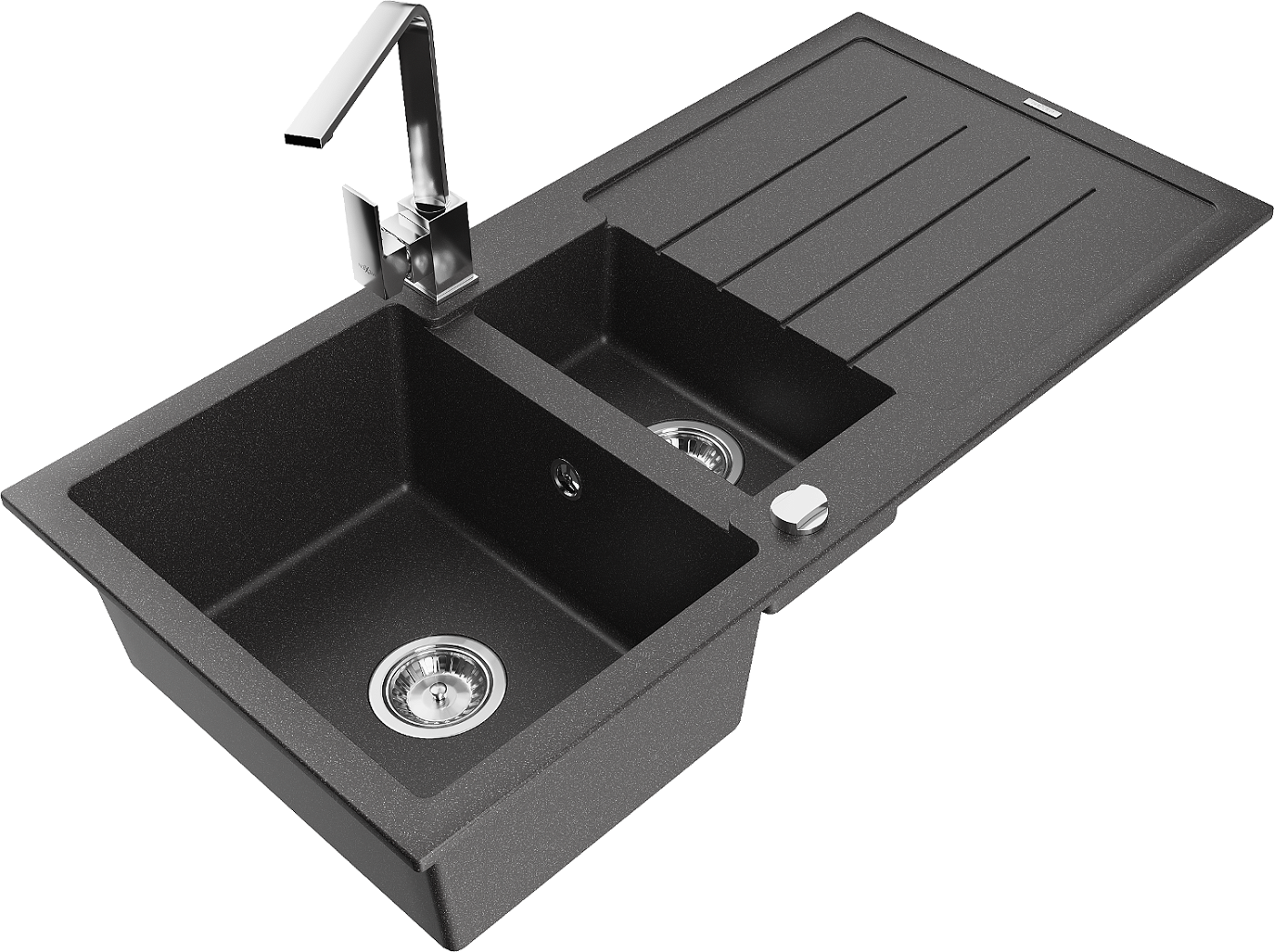 Mexen Andres zlewozmywak granitowy 1,5-komorowy z ociekaczem i baterią kuchenną Rita, czarny nakrapiany - 6515-76-670300-00