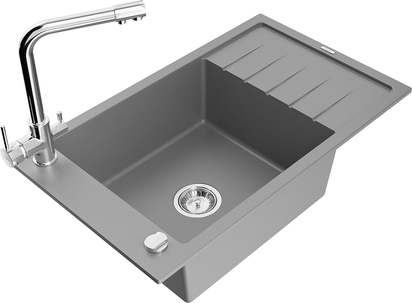 Mexen Elias zlewozmywak granitowy 1-komorowy z ociekaczem i baterią kuchenną Duero, szary - 6511-71-671600-00