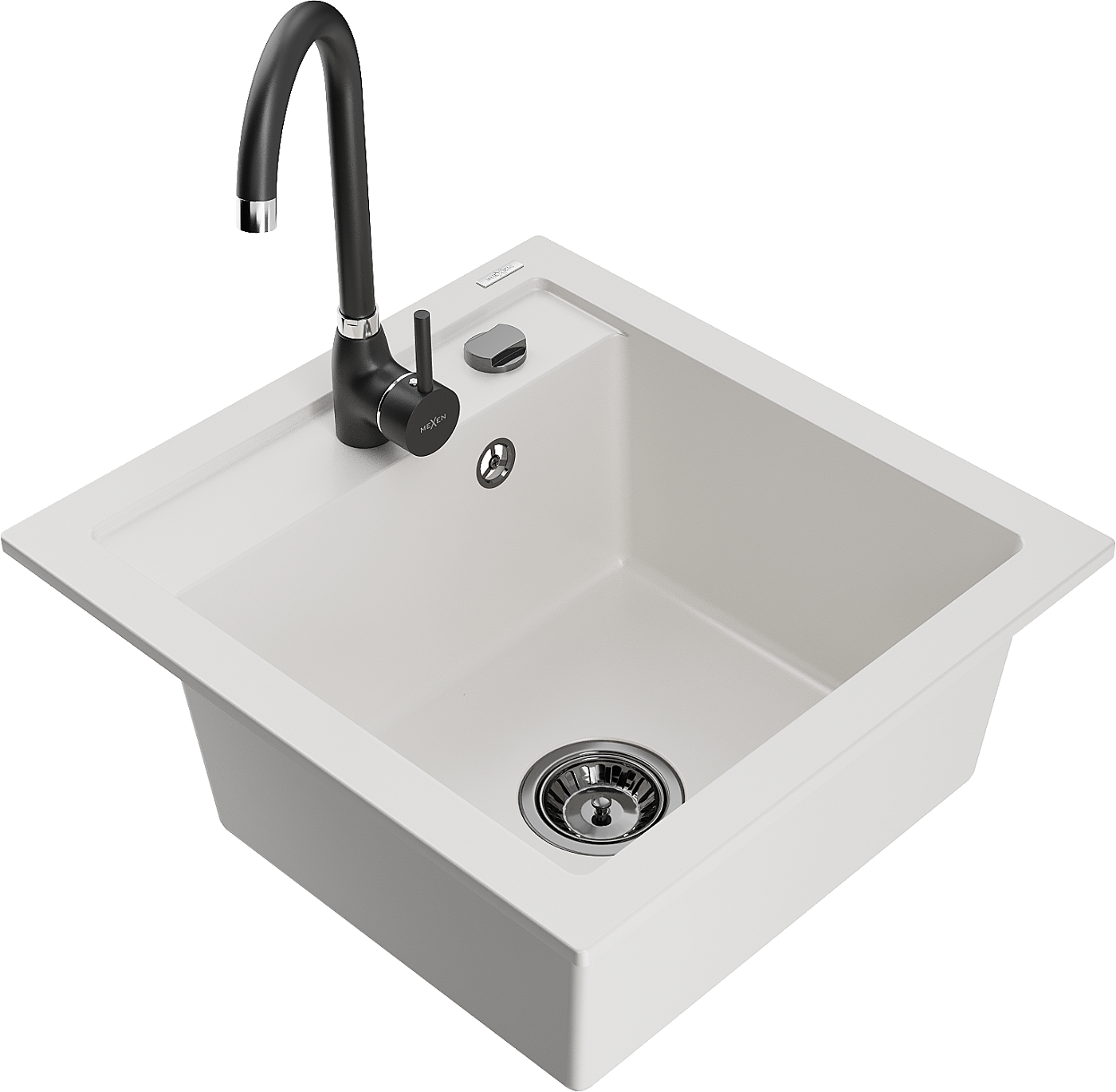 Mexen Vito zlewozmywak granitowy 1-komorowy z baterią kuchenną Telma, biały - 6503-20-670200-70
