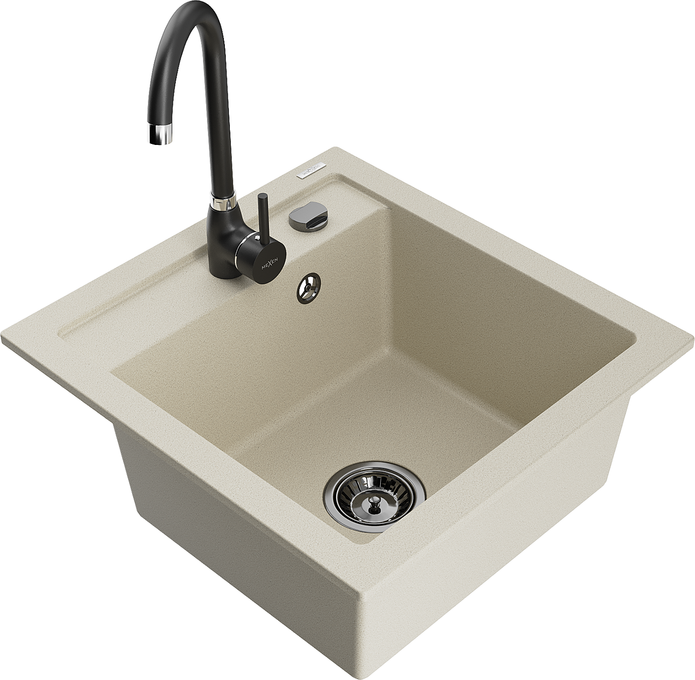 Mexen Vito zlewozmywak granitowy 1-komorowy z baterią kuchenną Telma, beżowy - 6503-69-670200-70