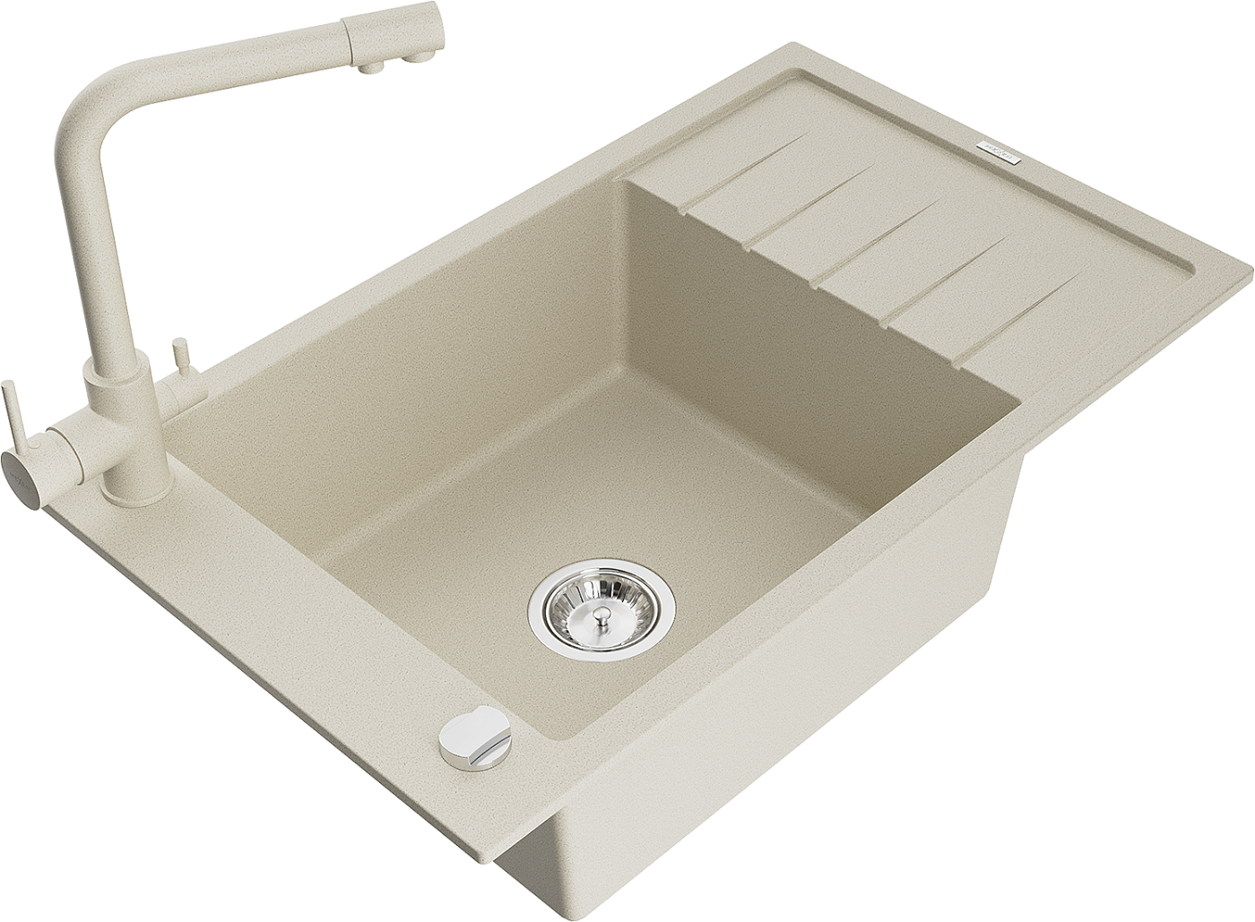 Mexen Elias zlewozmywak granitowy 1-komorowy z ociekaczem i baterią kuchenną Duero, beżowy - 6511-69-671600-69