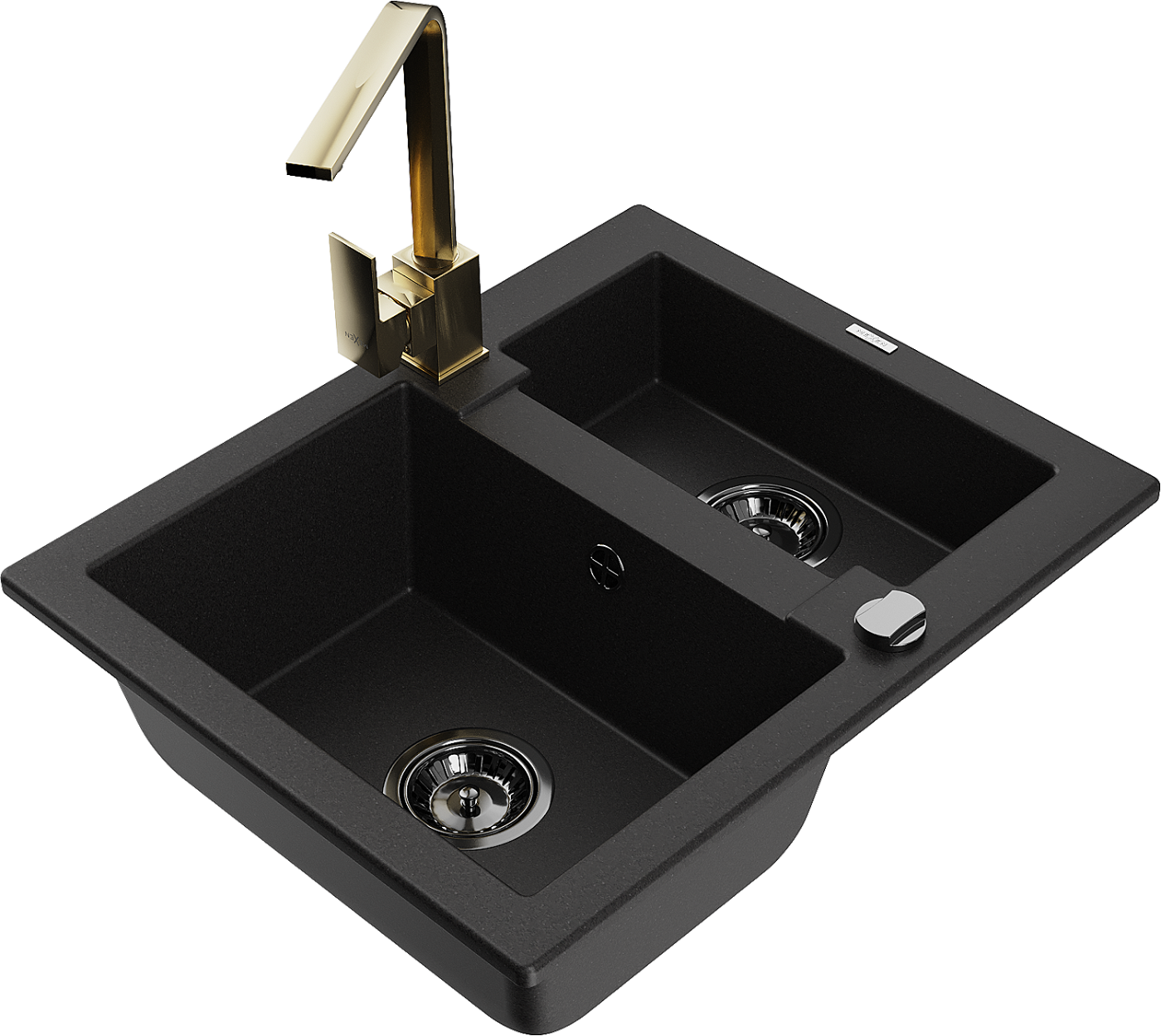 Mexen Carlos zlewozmywak granitowy 1,5-komorowy z baterią kuchenną Rita, czarny - 6518-77-670300-50-B