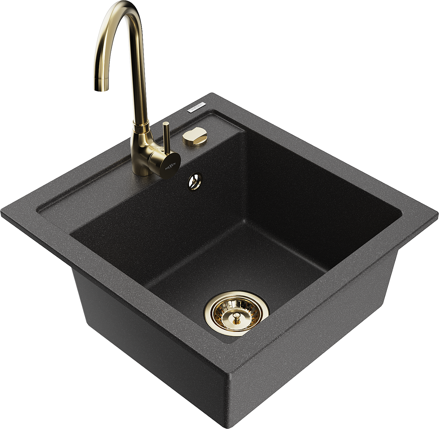 Mexen Vito zlewozmywak granitowy 1-komorowy z baterią kuchenną Telma, czarny nakrapiany - 6503-76-670200-50