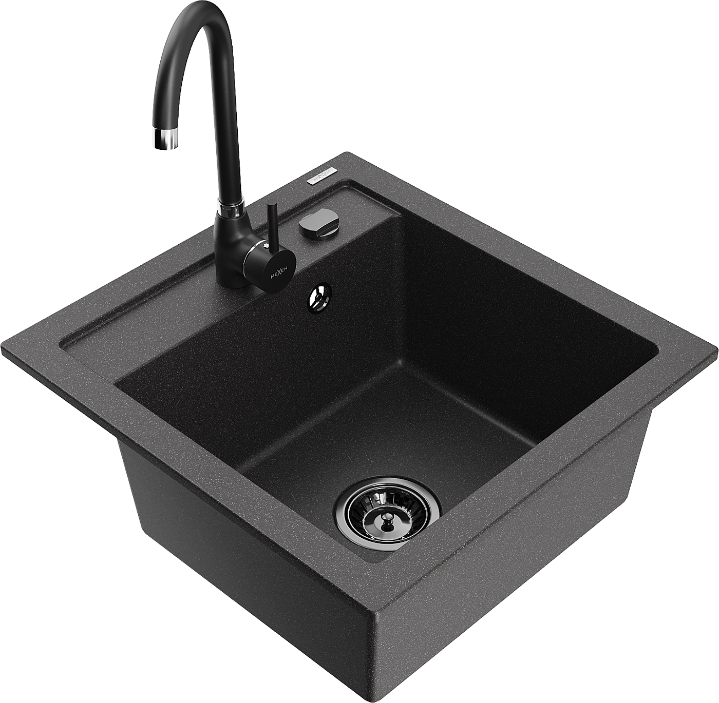 Mexen Vito zlewozmywak granitowy 1-komorowy z baterią kuchenną Telma, czarny nakrapiany - 6503-76-670200-70-B