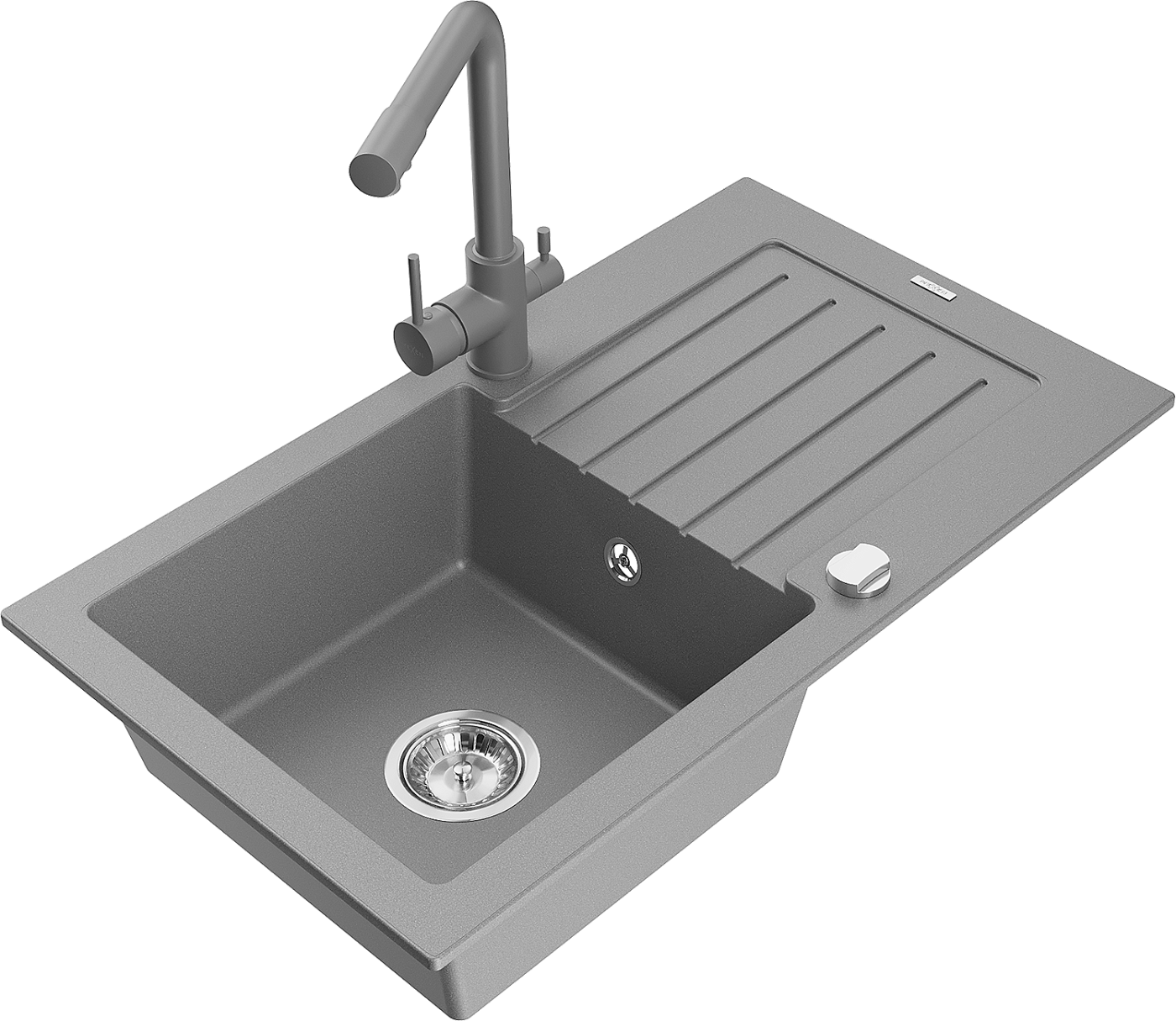 Mexen Pablo zlewozmywak granitowy 1-komorowy z ociekaczem i baterią kuchenną Duero, szary - 6510-71-671600-71