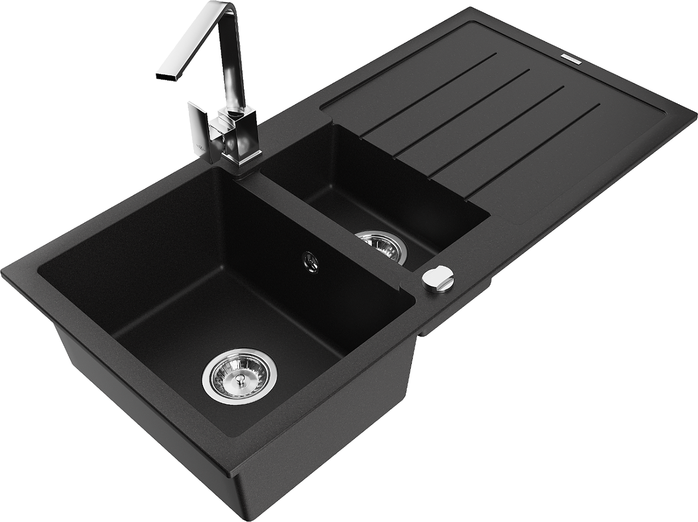 Mexen Andres zlewozmywak granitowy 1,5-komorowy z ociekaczem i baterią kuchenną Rita, czarny - 6515-77-670300-00