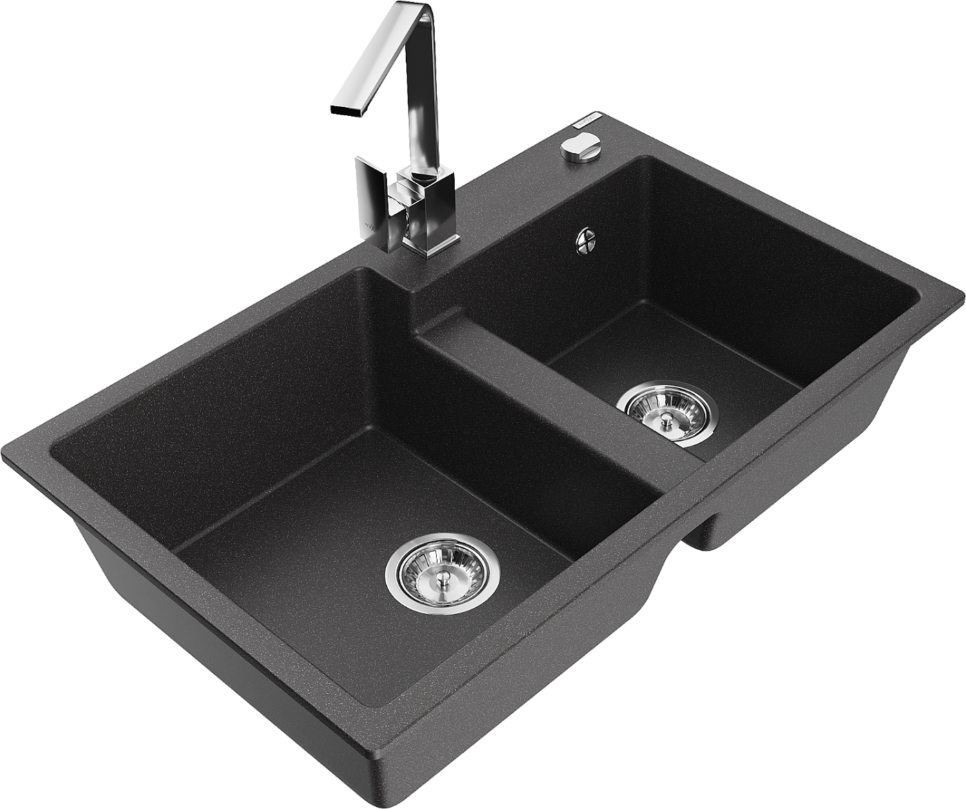 Mexen Tomas zlewozmywak granitowy 2-komorowy z baterią kuchenną Rita, czarny nakrapiany - 6516-76-670300-00