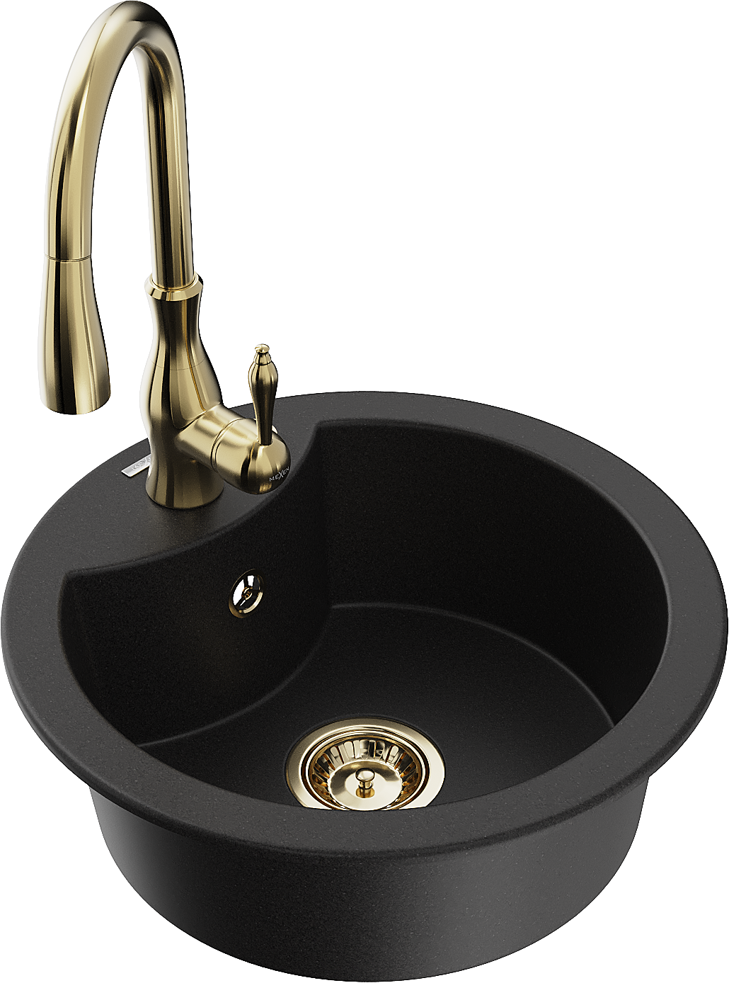 Mexen Diego zlewozmywak granitowy 1-komorowy z baterią kuchenną Savita, czarny - 6512-77-672601-50