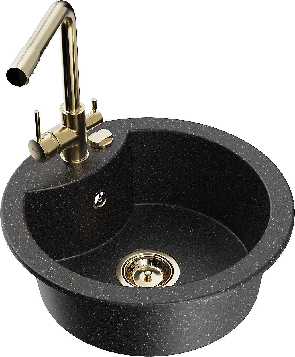 Mexen Diego zlewozmywak granitowy 1-komorowy z baterią kuchenną Duero, czarny/srebrny metalik - 6512-73-671600-50