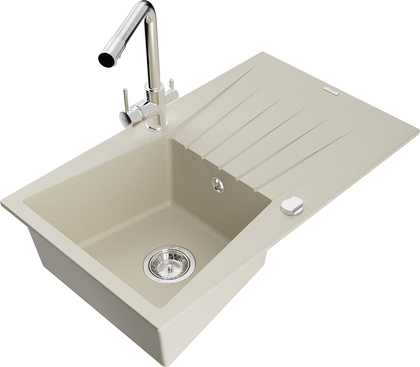 Mexen Cesar zlewozmywak granitowy 1-komorowy z ociekaczem i baterią kuchenną Duero, beżowy - 6514-69-671600-00