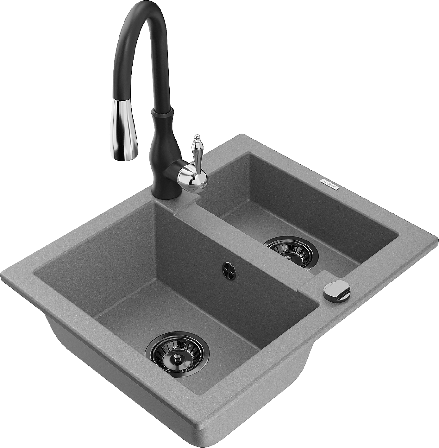 Mexen Carlos zlewozmywak granitowy 1,5-komorowy z baterią kuchenną Savita, szary - 6518-71-672601-70-B