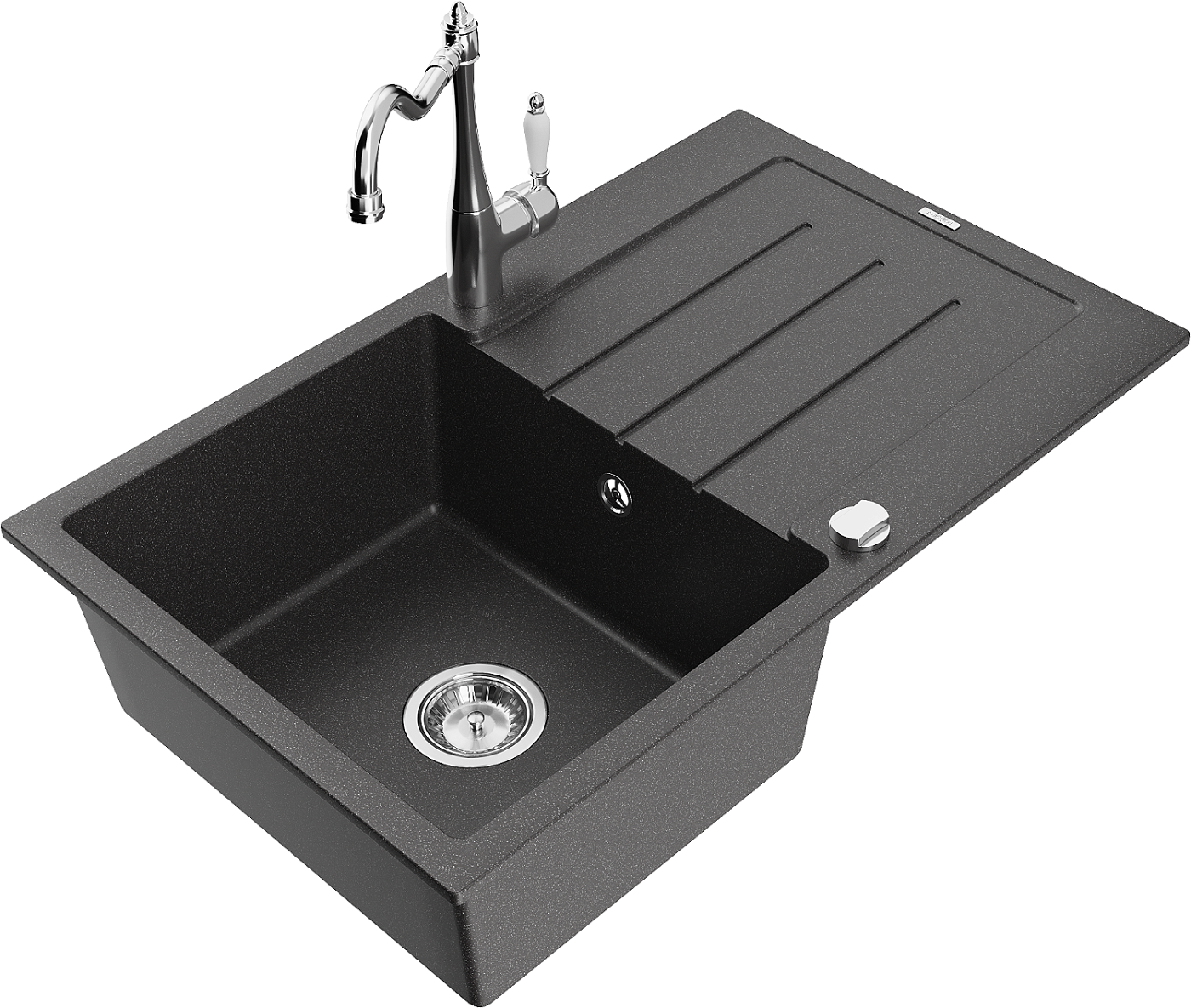 Mexen Bruno zlewozmywak granitowy 1-komorowy z ociekaczem i baterią kuchenną Carla, czarny nakrapiany - 6513-76-670700-00