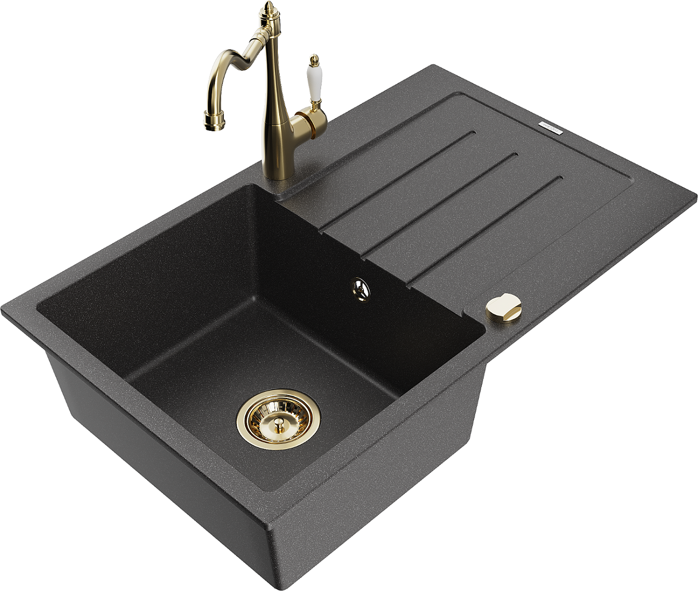 Mexen Bruno zlewozmywak granitowy 1-komorowy z ociekaczem i baterią kuchenną Carla, czarny nakrapiany - 6513-76-670700-50