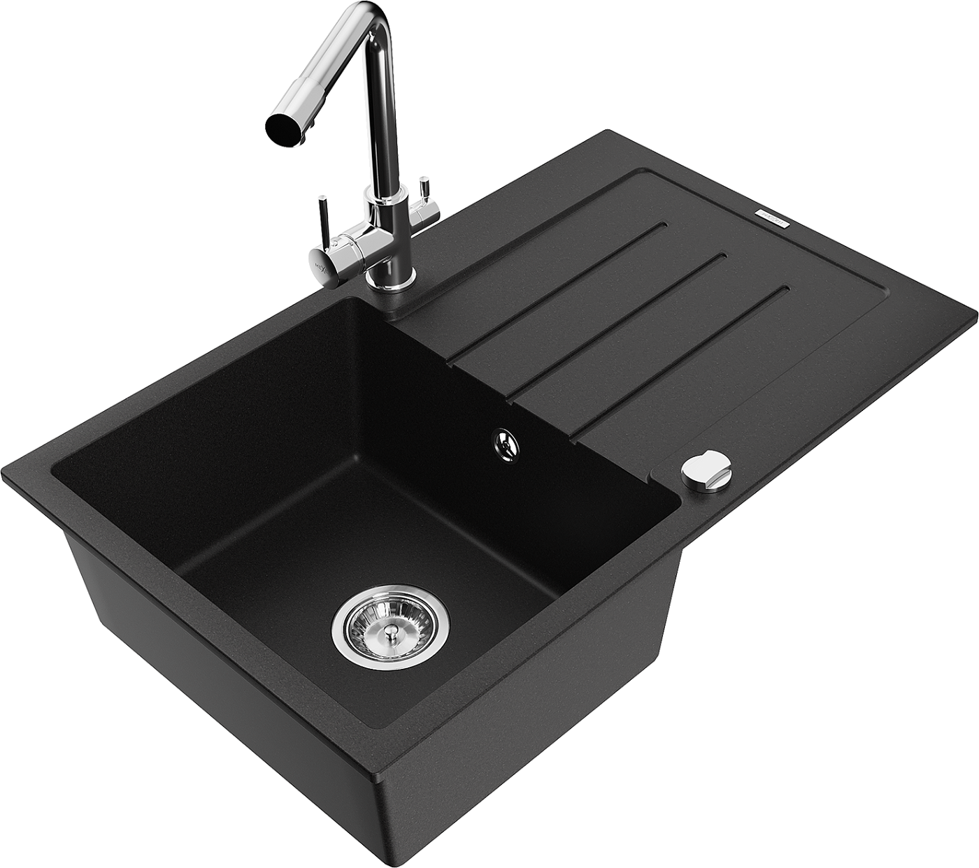 Mexen Bruno zlewozmywak granitowy 1-komorowy z ociekaczem i baterią kuchenną Duero, czarny - 6513-77-671600-00