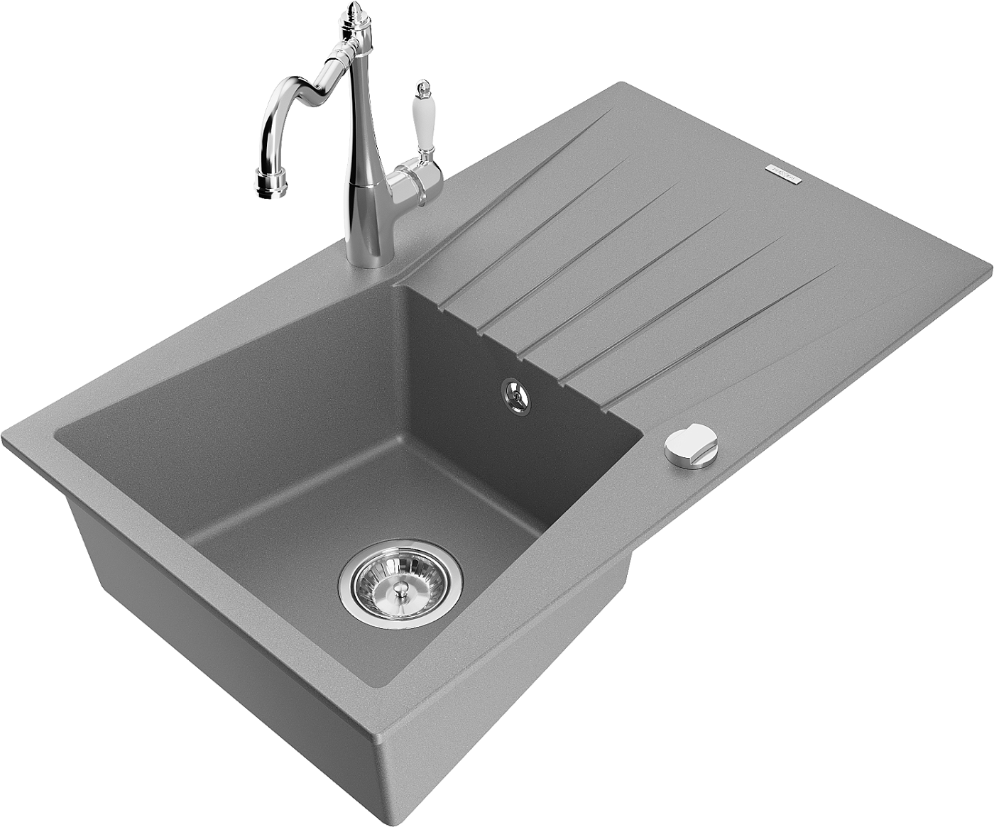 Mexen Cesar zlewozmywak granitowy 1-komorowy z ociekaczem i baterią kuchenną Carla, szary - 6514-71-670700-00