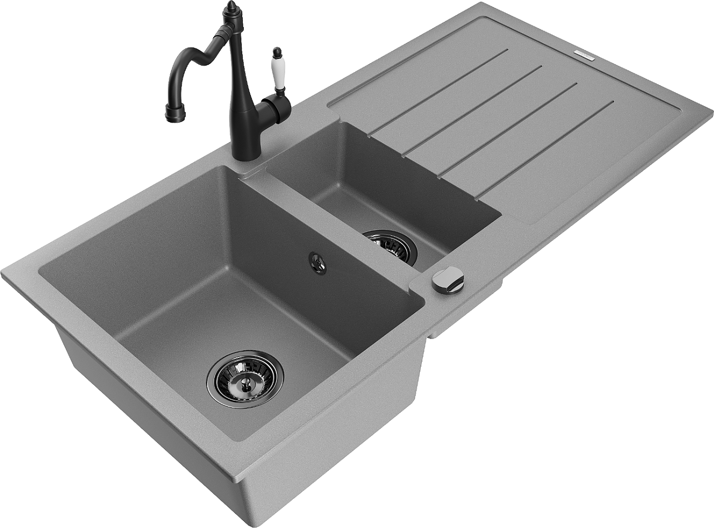 Mexen Andres zlewozmywak granitowy 1,5-komorowy z ociekaczem i baterią kuchenną Carla, szary - 6515-71-670700-70-B
