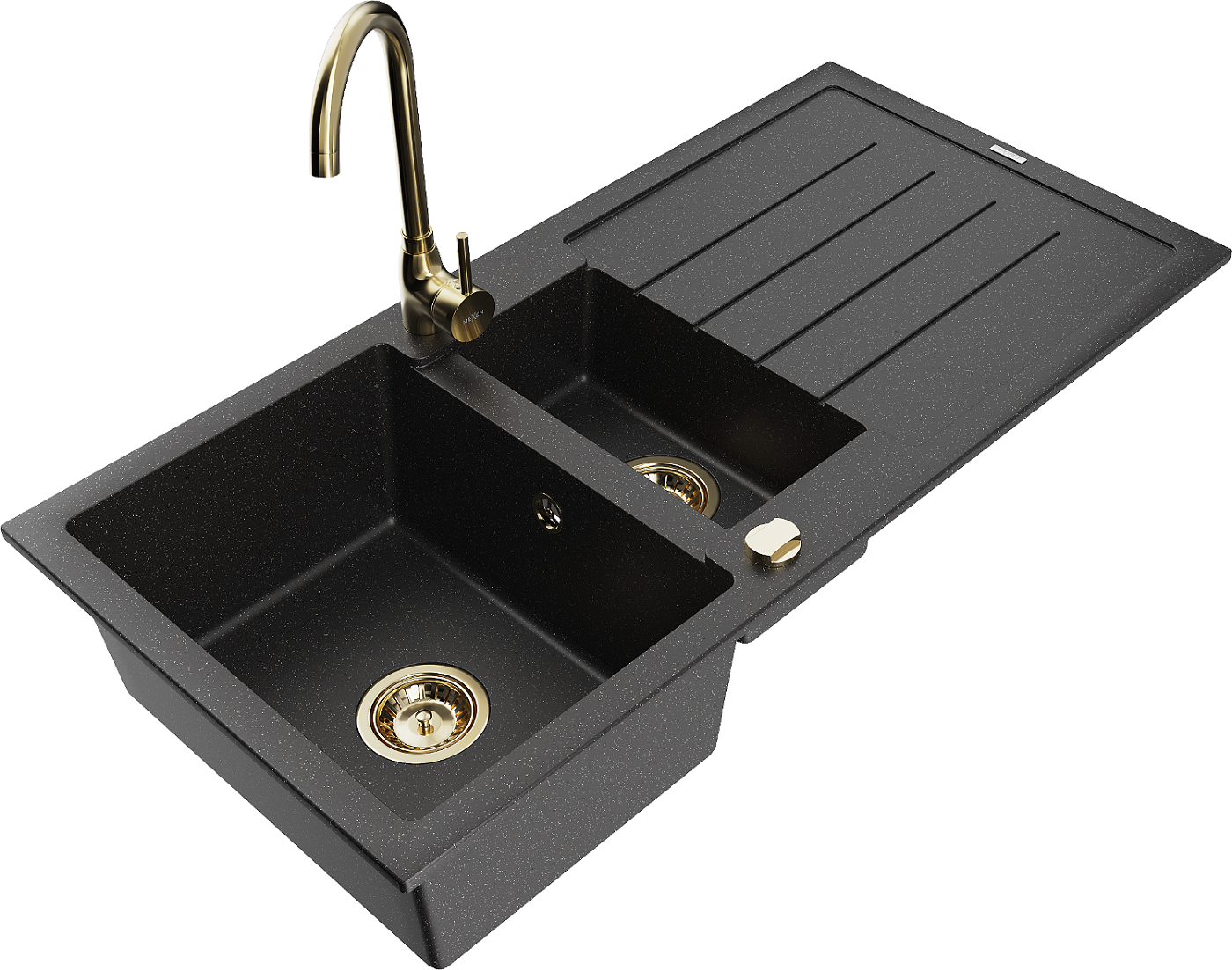 Mexen Andres zlewozmywak granitowy 1,5-komorowy z ociekaczem i baterią kuchenną Telma, czarny/srebrny - 6515-73-670200-50