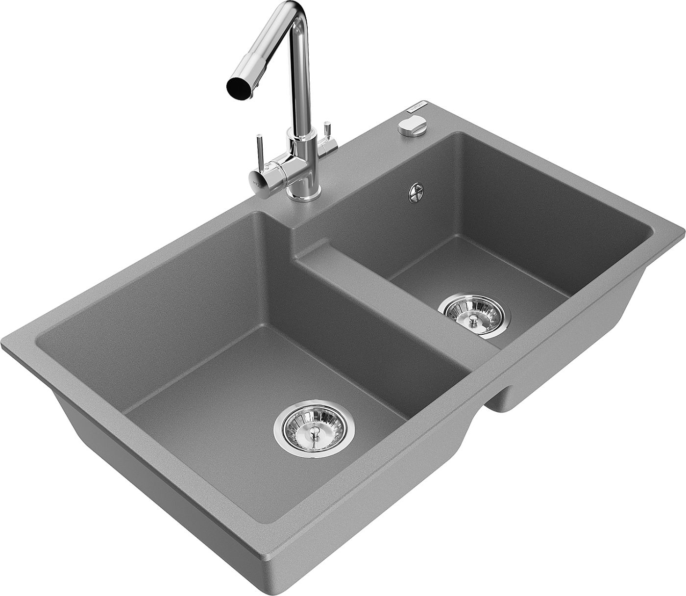 Mexen Tomas zlewozmywak granitowy 2-komorowy z baterią kuchenną Duero, szary - 6516-71-671600-00