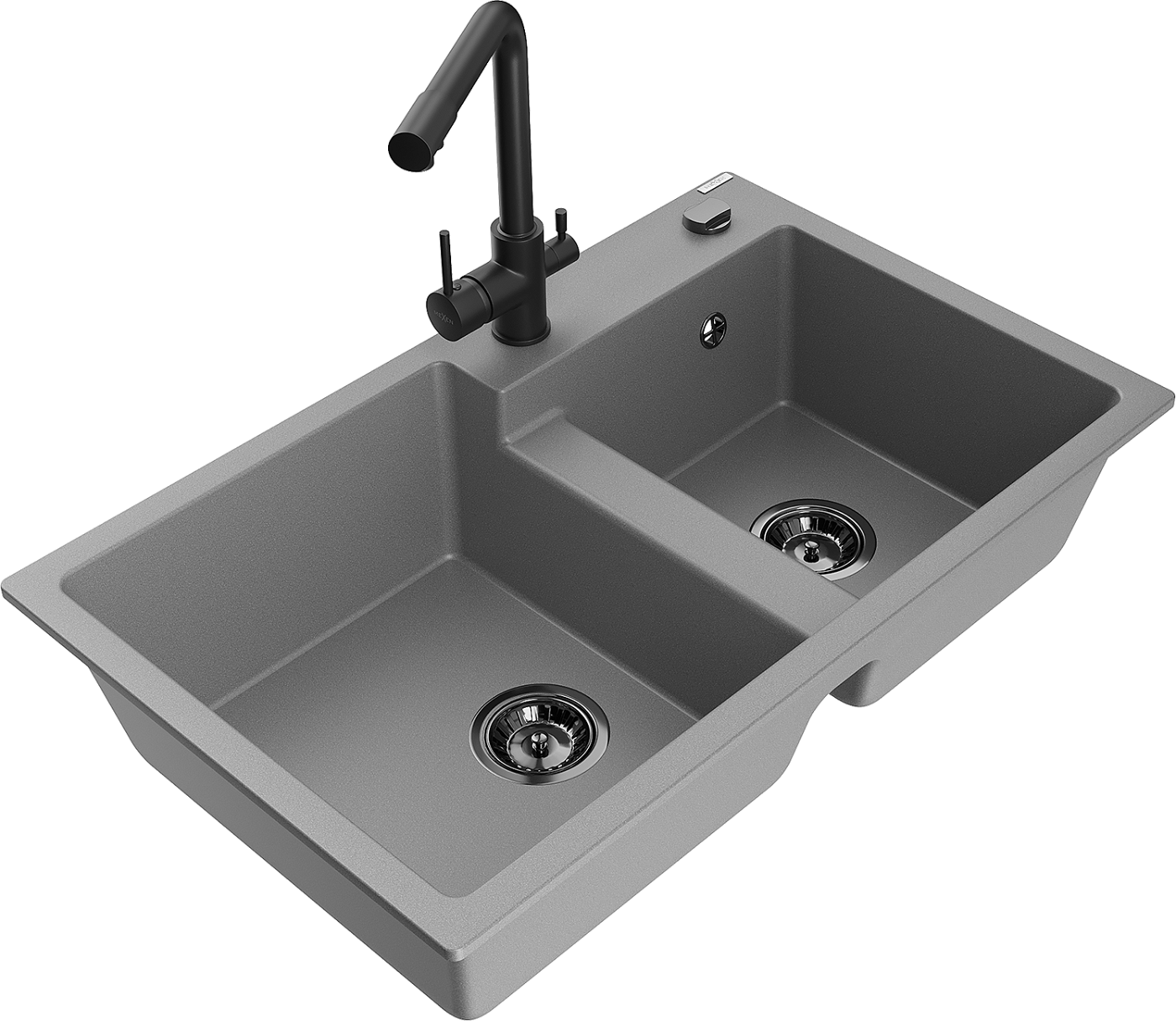Mexen Tomas zlewozmywak granitowy 2-komorowy z baterią kuchenną Duero, szary - 6516-71-671600-70-B