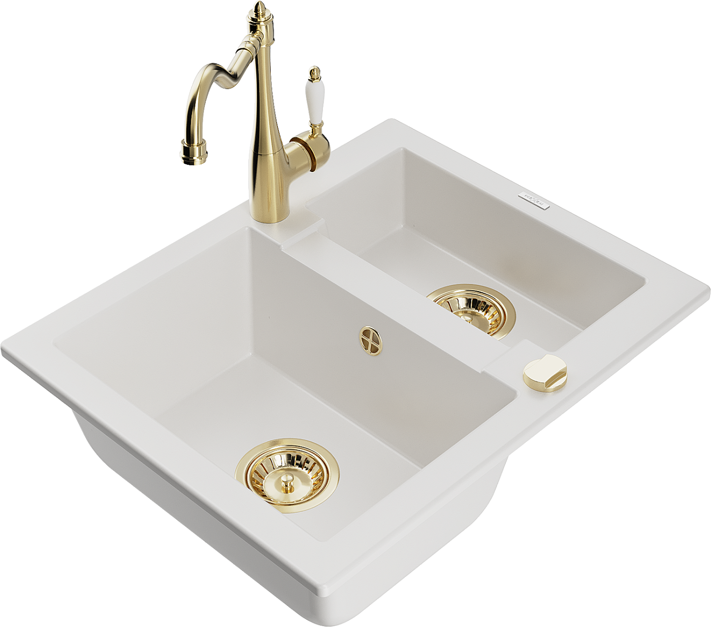 Mexen Carlos zlewozmywak granitowy 1,5-komorowy z baterią kuchenną Carla, biały - 6518-20-670700-50