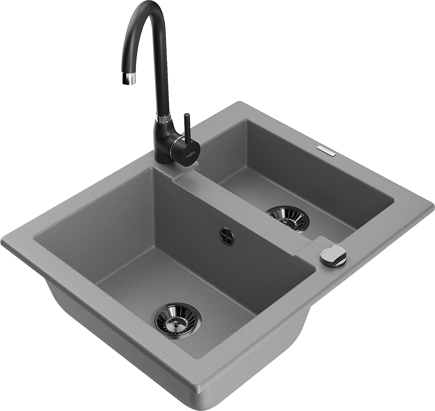 Mexen Carlos zlewozmywak granitowy 1,5-komorowy z baterią kuchenną Telma, szary - 6518-71-670200-70-B