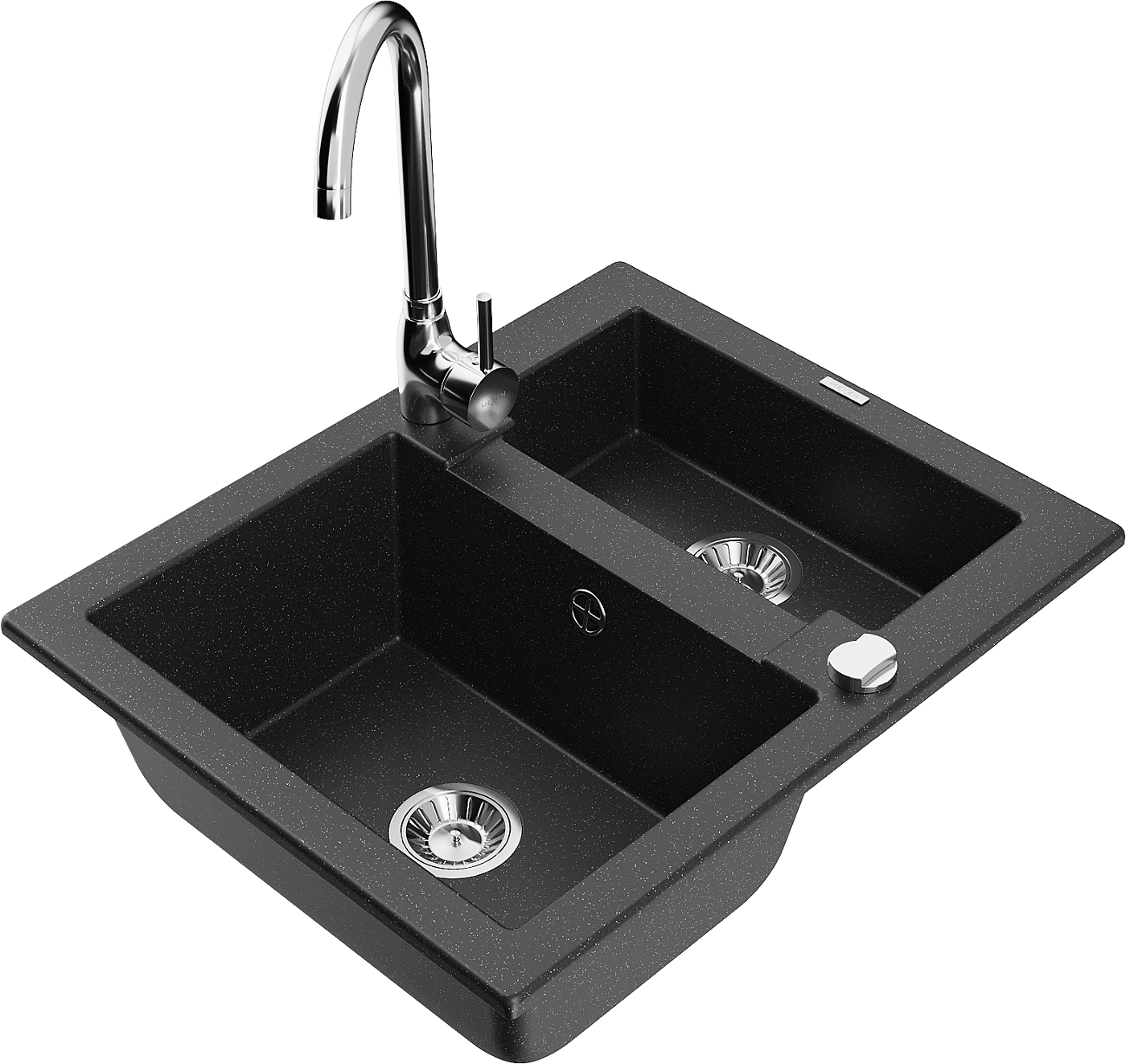 Mexen Carlos zlewozmywak granitowy 1,5-komorowy z baterią kuchenną Telma, czarny/srebrny metalik - 6518-73-670200-00
