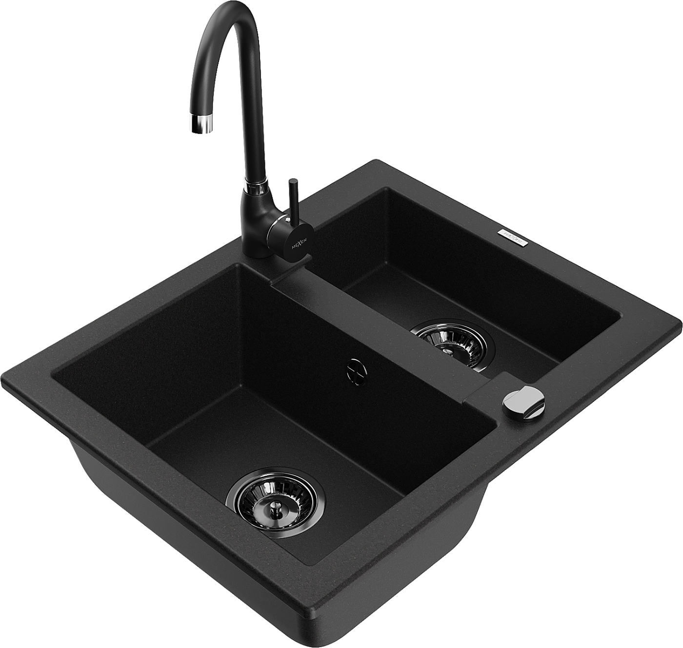 Mexen Carlos zlewozmywak granitowy 1,5-komorowy z baterią kuchenną Telma, czarny - 6518-77-670200-70-B