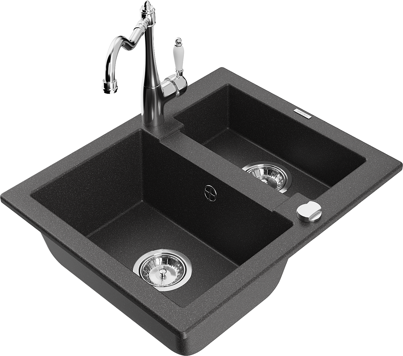 Mexen Carlos zlewozmywak granitowy 1,5-komorowy z baterią kuchenną Carla, czarny nakrapiany - 6518-76-670700-00