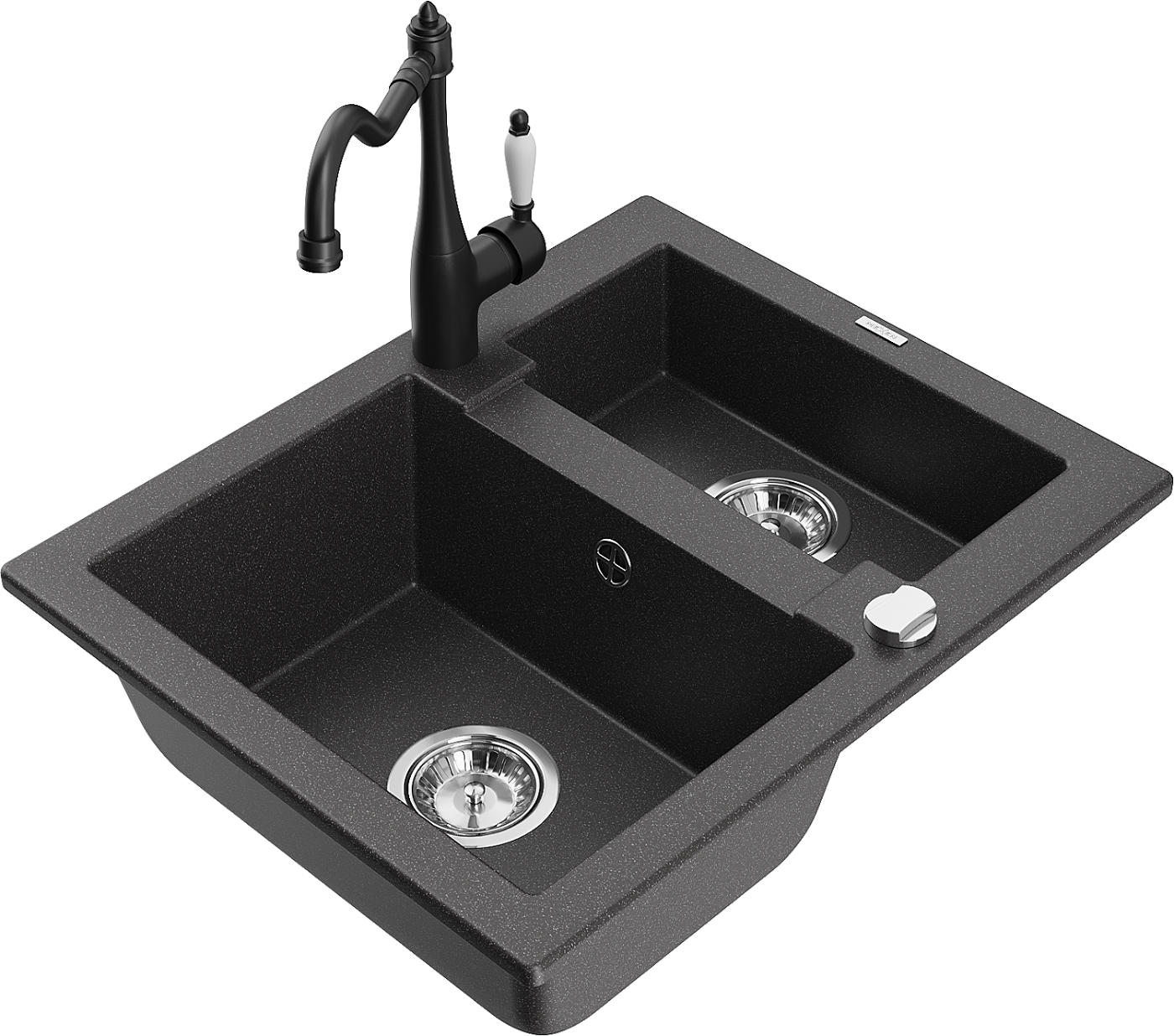 Mexen Carlos zlewozmywak granitowy 1,5-komorowy z baterią kuchenną Carla, czarny nakrapiany - 6518-76-670700-70