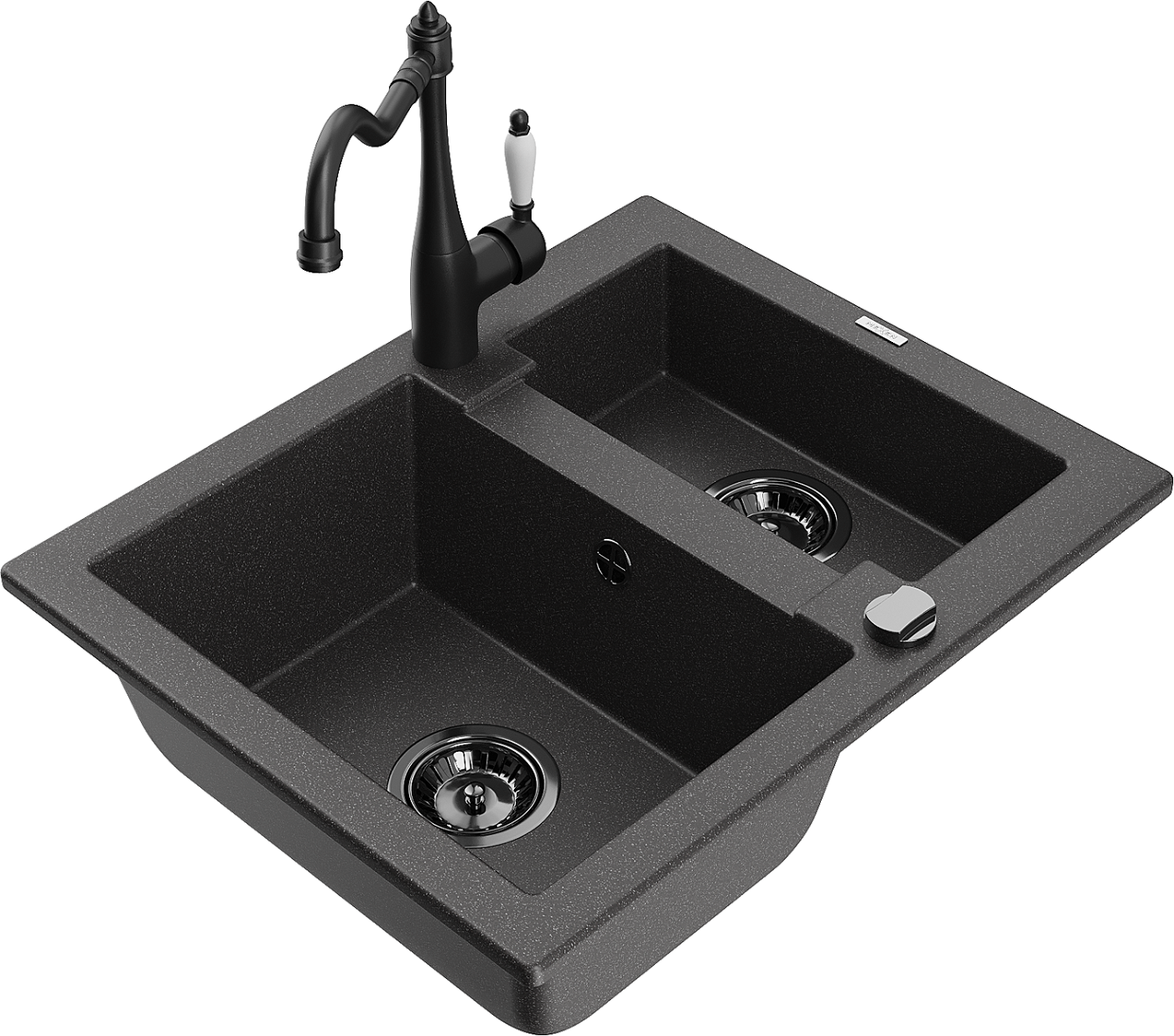 Mexen Carlos zlewozmywak granitowy 1,5-komorowy z baterią kuchenną Carla, czarny nakrapiany - 6518-76-670700-70-B