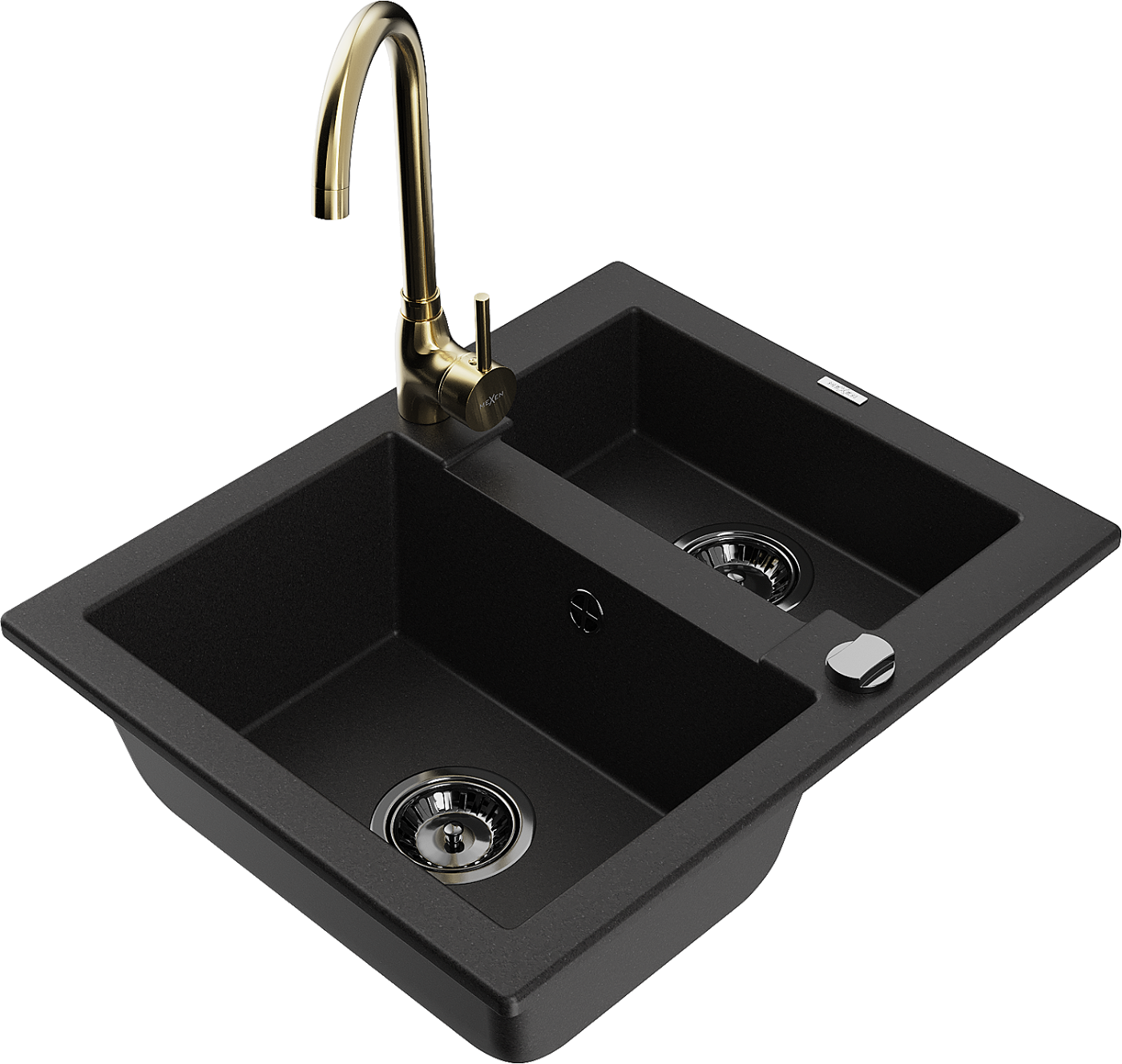 Mexen Carlos zlewozmywak granitowy 1,5-komorowy z baterią kuchenną Telma, czarny - 6518-77-670200-50-B