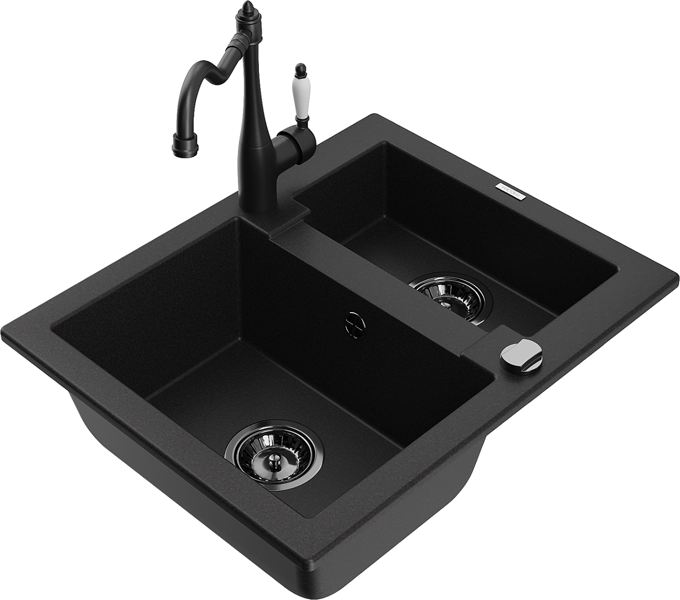 Mexen Carlos zlewozmywak granitowy 1,5-komorowy z baterią kuchenną Carla, czarny - 6518-77-670700-70-B
