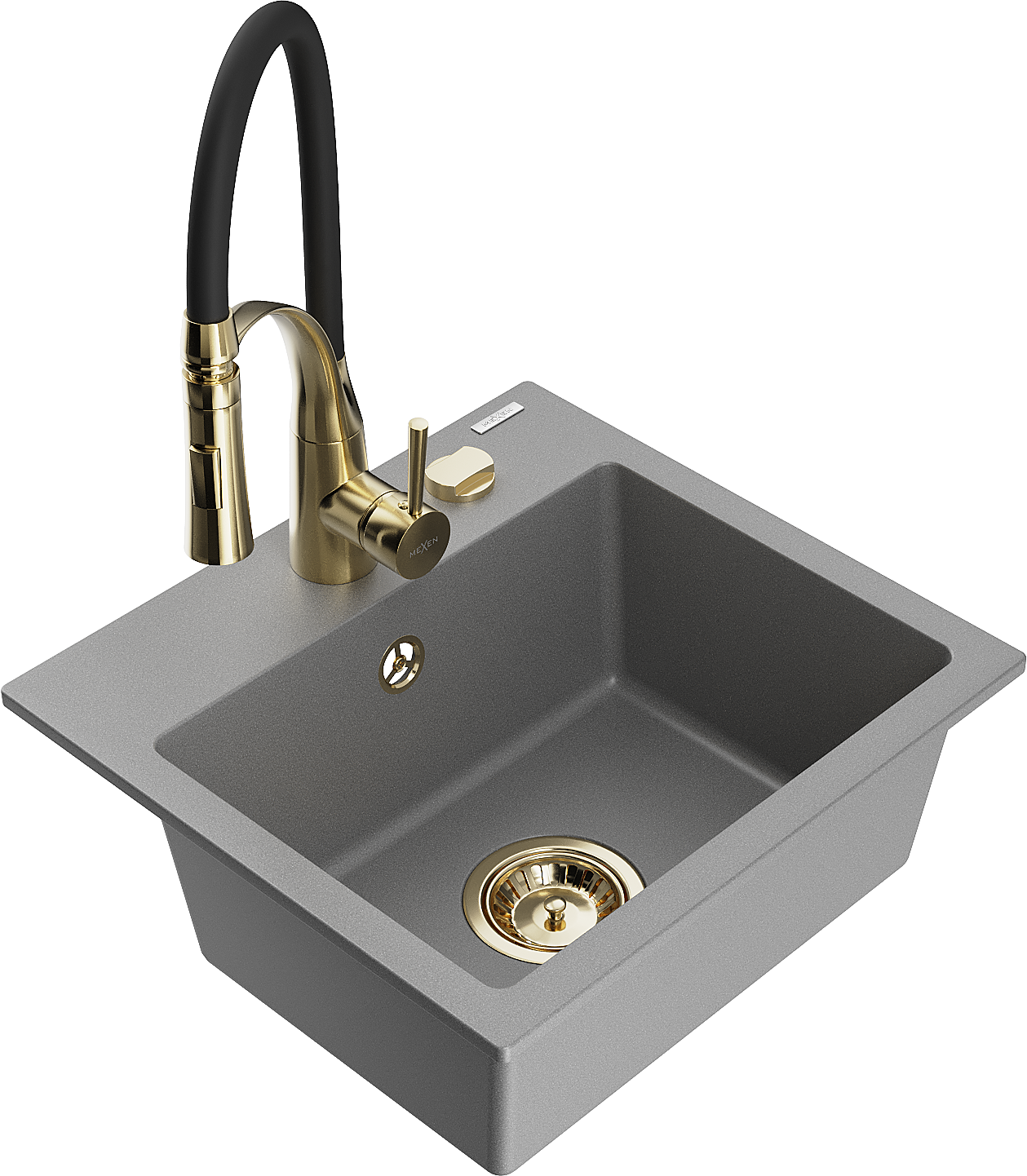 Mexen Milo zlewozmywak granitowy 1-komorowy z baterią kuchenną Aster, szary - 6505-71-73450-57-G