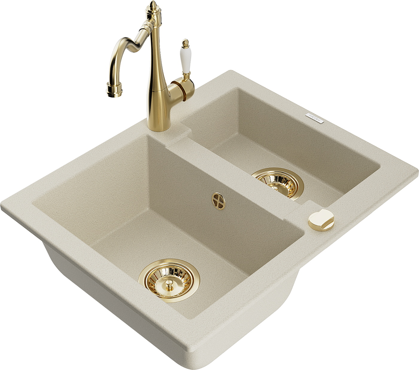 Mexen Carlos zlewozmywak granitowy 1,5-komorowy z baterią kuchenną Carla, beżowy - 6518-69-670700-50