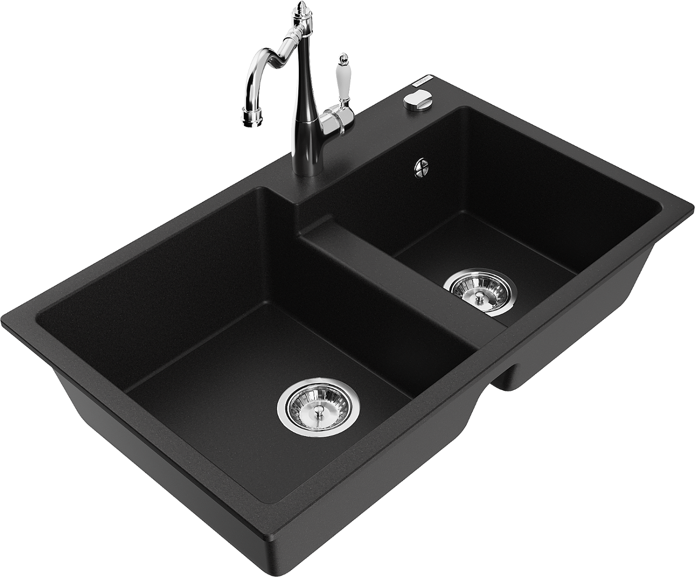 Mexen Tomas zlewozmywak granitowy 2-komorowy z baterią kuchenną Carla, czarny - 6516-77-670700-00