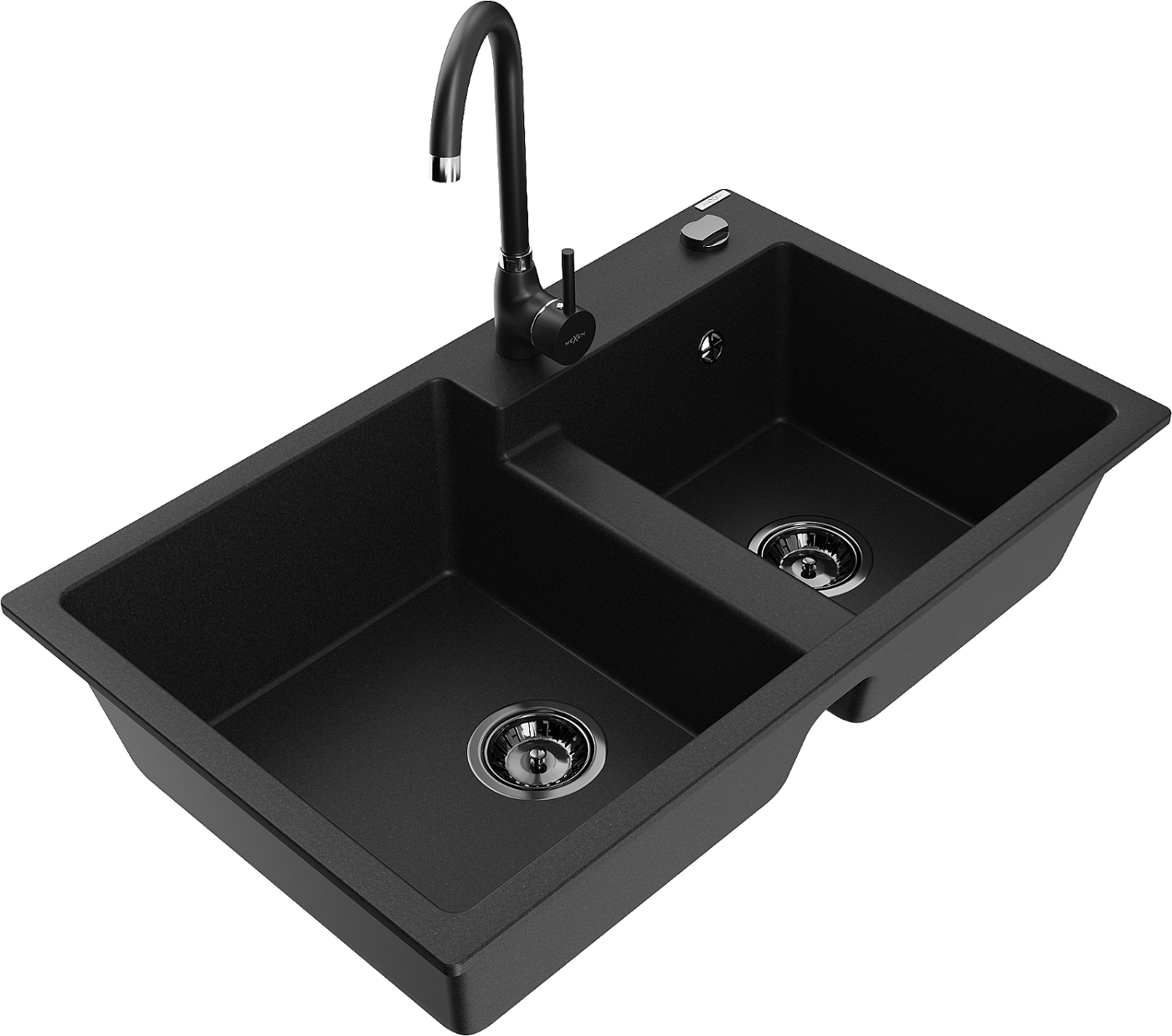 Mexen Tomas zlewozmywak granitowy 2-komorowy z baterią kuchenną Telma, czarny - 6516-77-670200-70-B