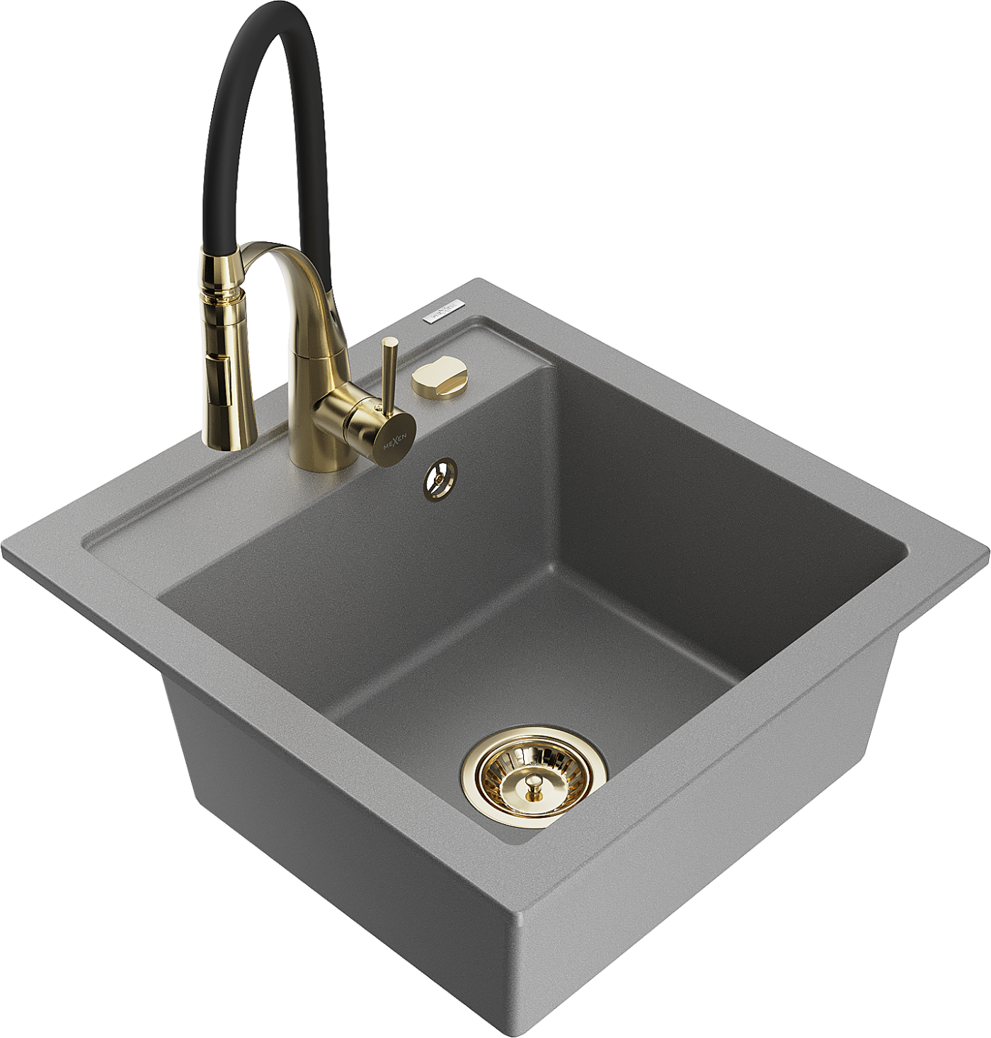 Mexen Vito zlewozmywak granitowy 1-komorowy z baterią kuchenną Aster, szary - 6503-71-73450-57-G