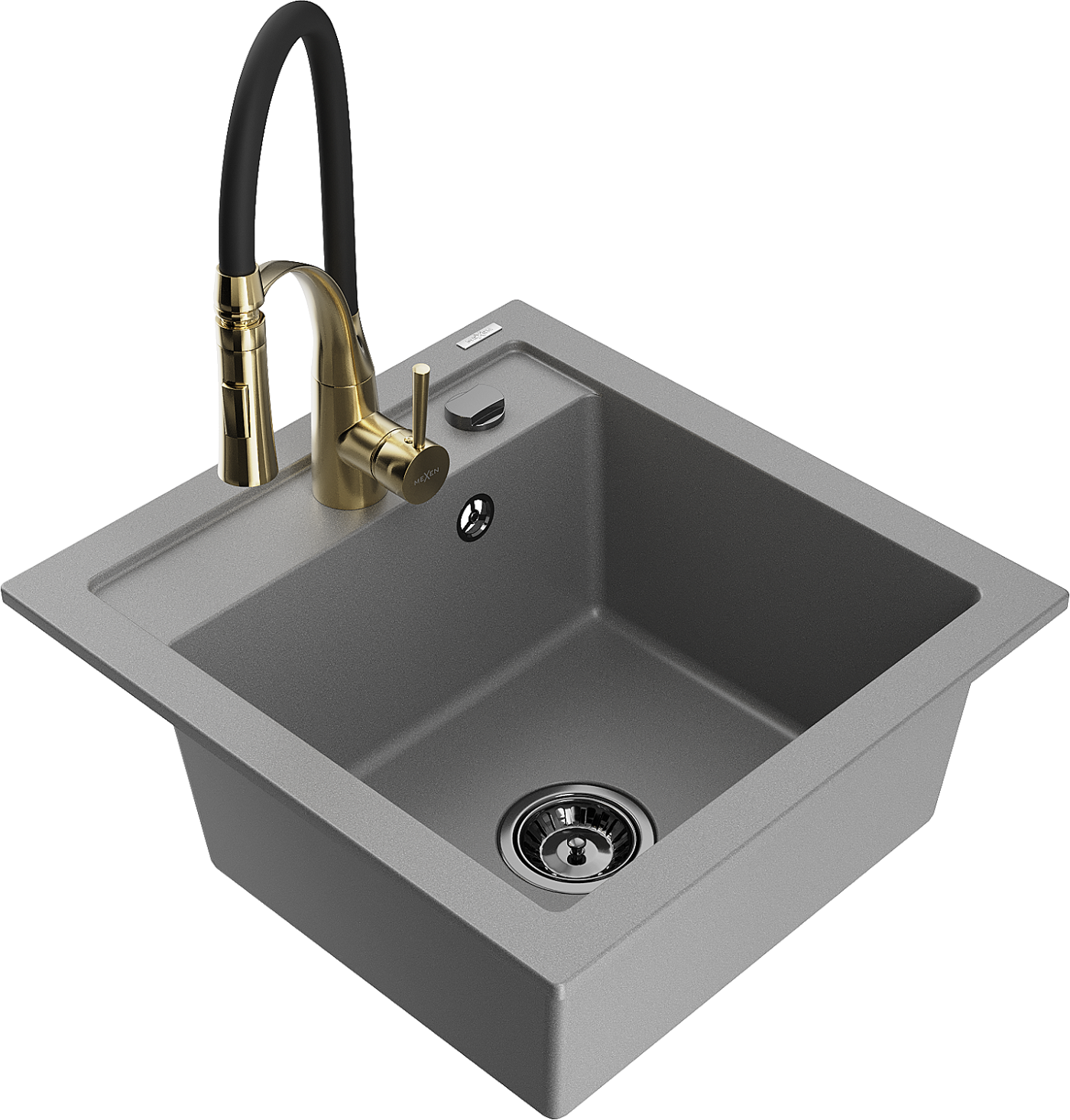 Mexen Vito zlewozmywak granitowy 1-komorowy z baterią kuchenną Aster, szary - 6503-71-73450-57-B