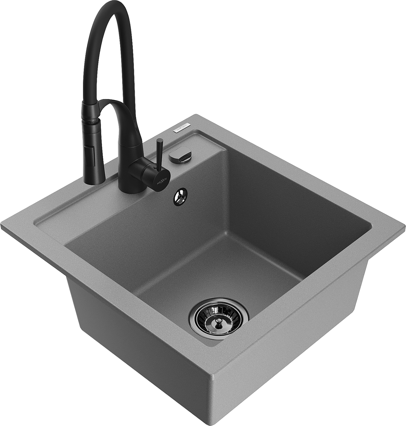 Mexen Vito zlewozmywak granitowy 1-komorowy z baterią kuchenną Aster, szary - 6503-71-73450-70-B