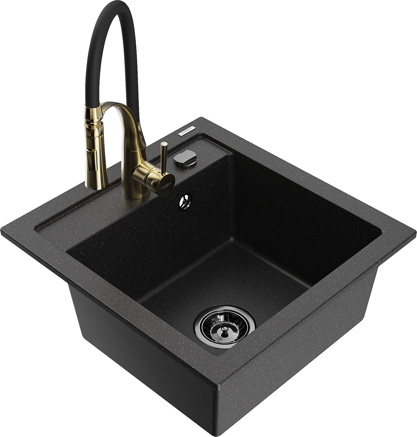 Mexen Vito zlewozmywak granitowy 1-komorowy z baterią kuchenną Aster, czarny/srebrny metalik- 6503-73-73450-57-B