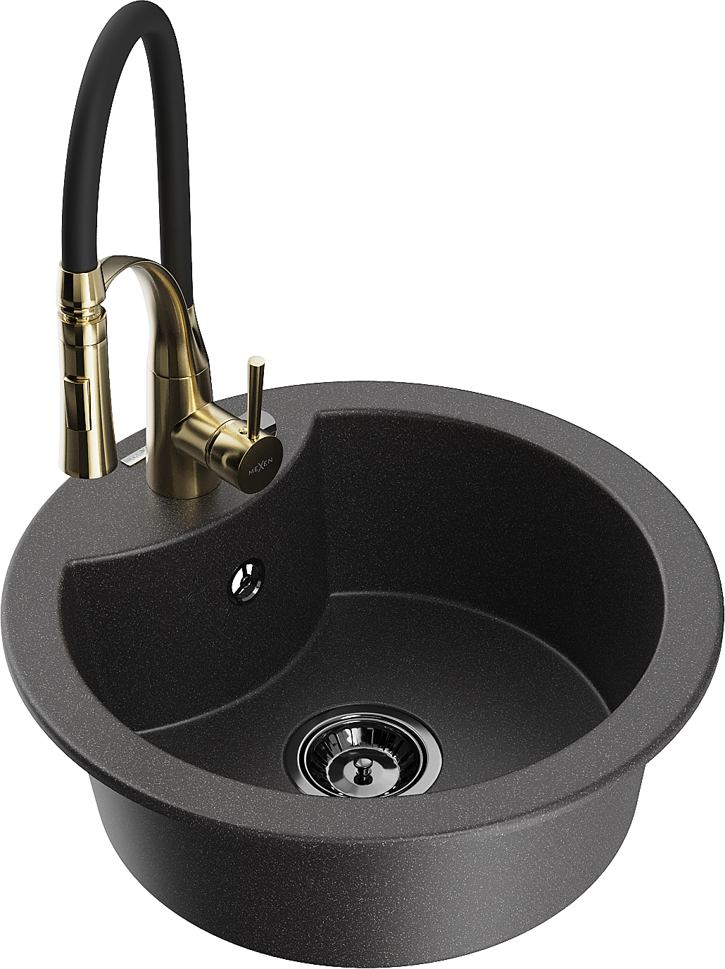 Mexen Diego zlewozmywak granitowy 1-komorowy z baterią kuchenną Aster, czarny nakrapiany - 6512-76-73450-57-B