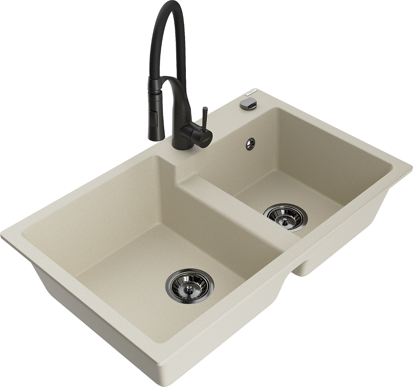 Mexen Tomas zlewozmywak granitowy 2-komorowy z baterią kuchenną Aster, beżowy - 6516-69-73450-70-B