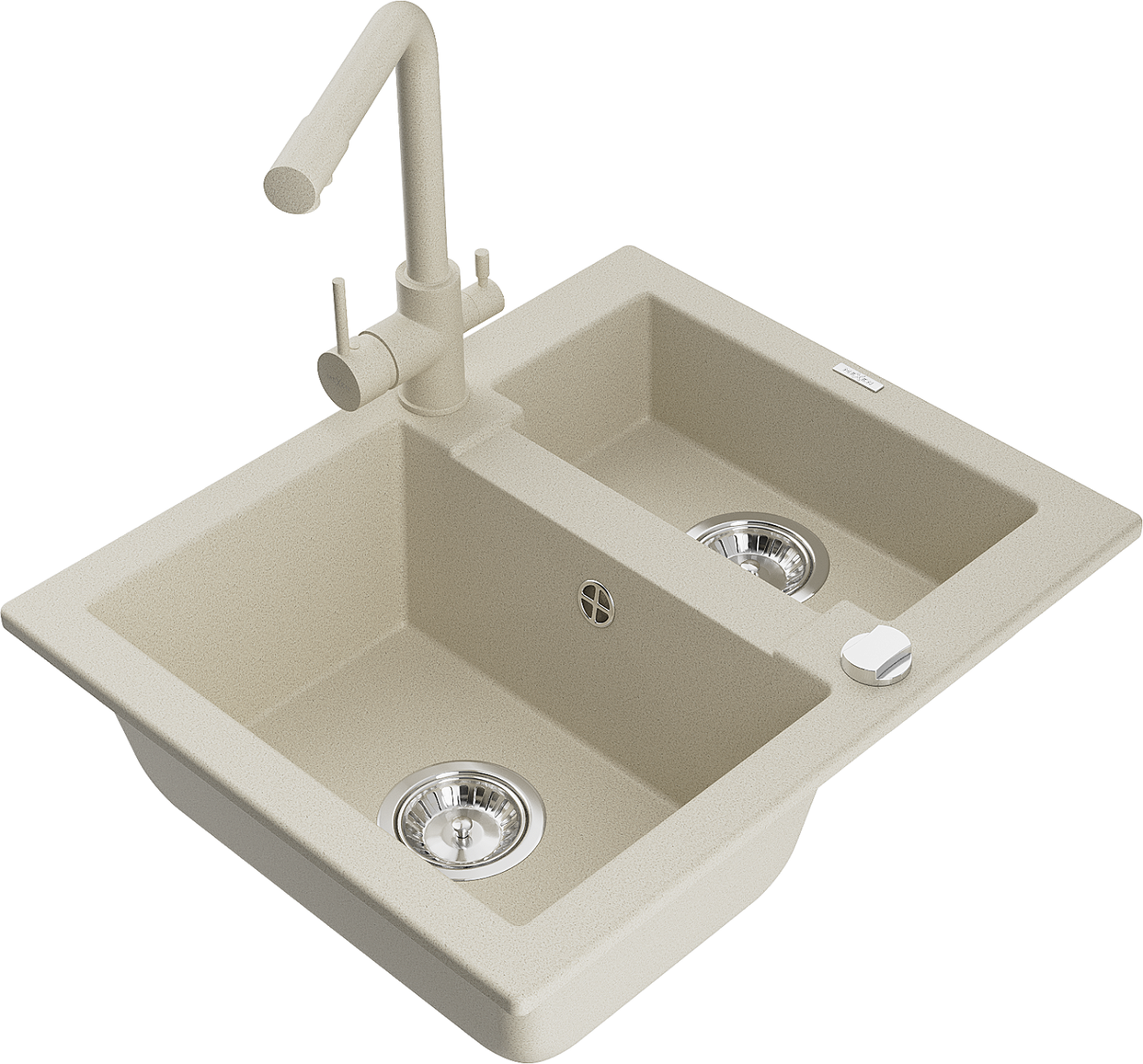 Mexen Carlos zlewozmywak granitowy 1,5-komorowy z baterią kuchenną Duero, beżowy - 6518-69-671600-69